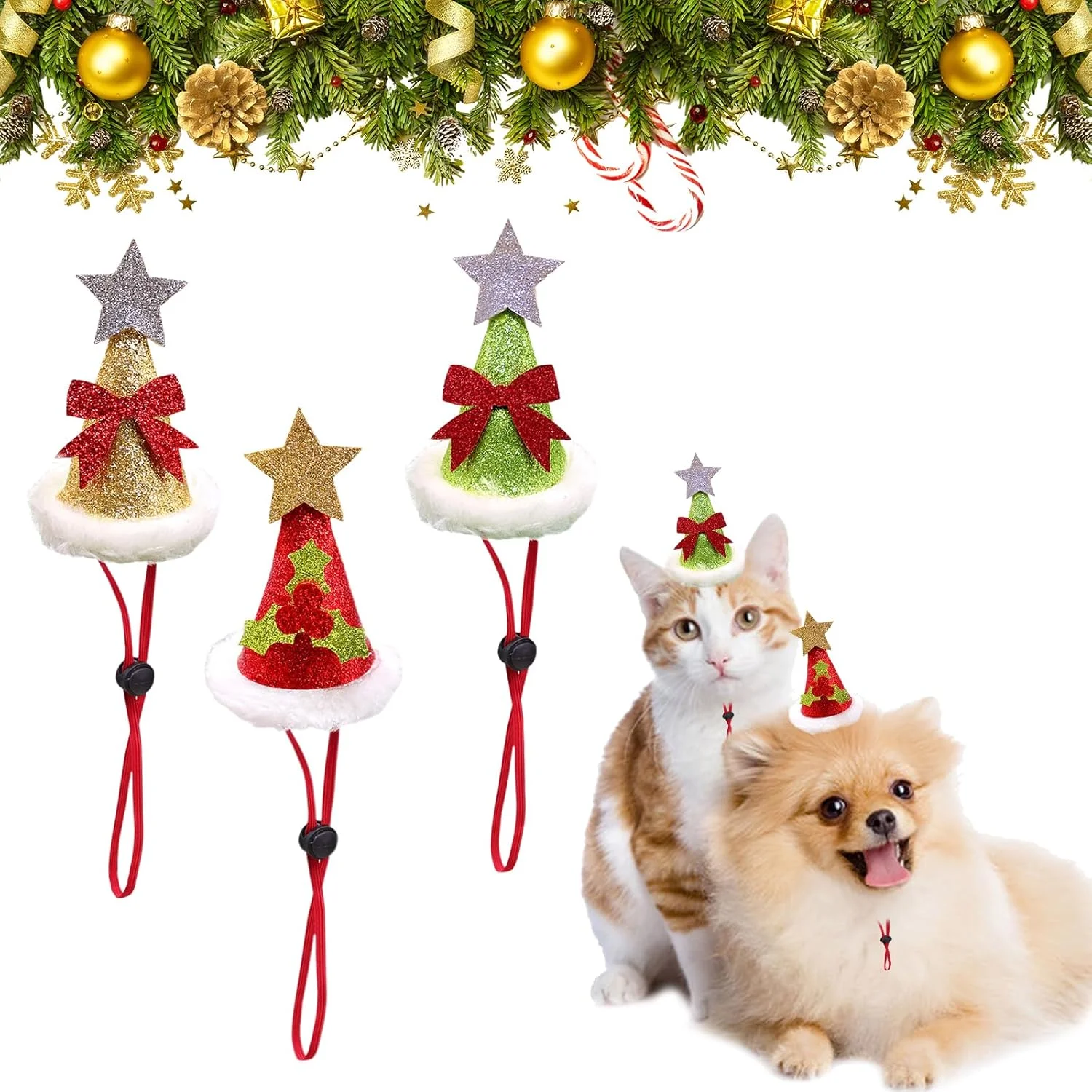 ست 3 عددی کلاه کریسمس قابل تنظیم PORUPAEL برای سگ و گربه، کلاه بابانوئل حیوانات خانگی، لباس کریسمس حیوانات خانگی برای سگ ها و گربه ها برای مهمانی کریسمس و تزئینات سال نو