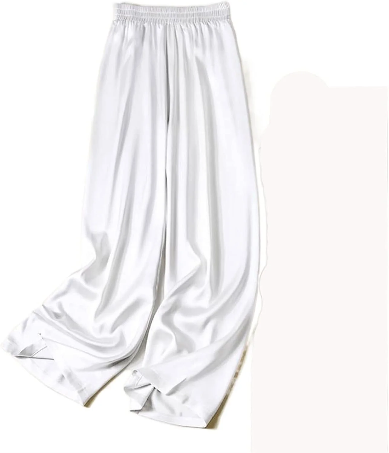 ZETION شلوار زنانه قد بلند، کمر بلند، گشاد، ابریشم یخی، شلوار پاچه گشاد، شلوار زنانه با استایل شیک، شلوار پاچه گشاد ساتن کلاسیک زنانه (رنگ: سفید، سایز: M 55-65KG)