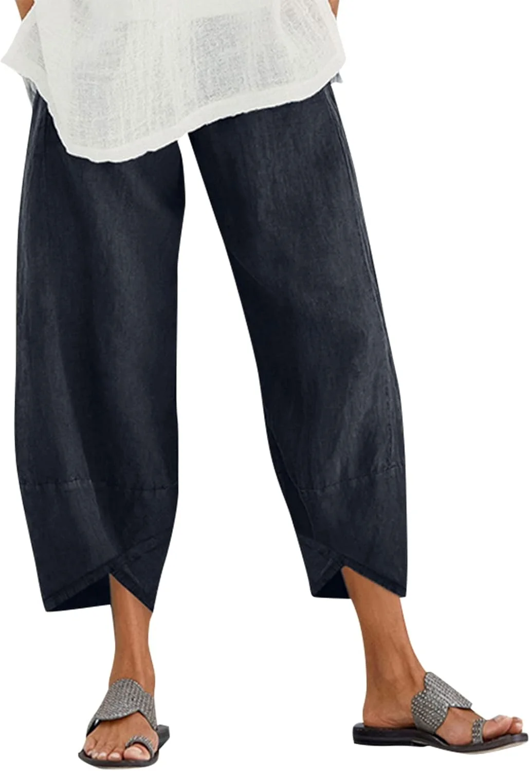 ZANZEA شلوار زنانه کژوال، شلوار کتان نخی، شلوار راسته گشاد، کمر کشی، شلوار نخی با جیب