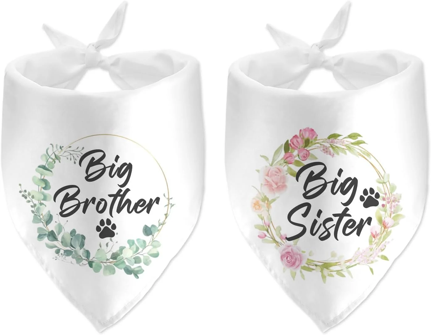 دو بسته دستمال گردن سگ خواهر و برادر بزرگتر، دستمال گردن برای اعلام بارداری، لوازم جانبی شال حیوانات خانگی خانوادگی، ایده های رونمایی از اعلامیه های نوزاد، پیش بند مثلثی برگشت پذیر