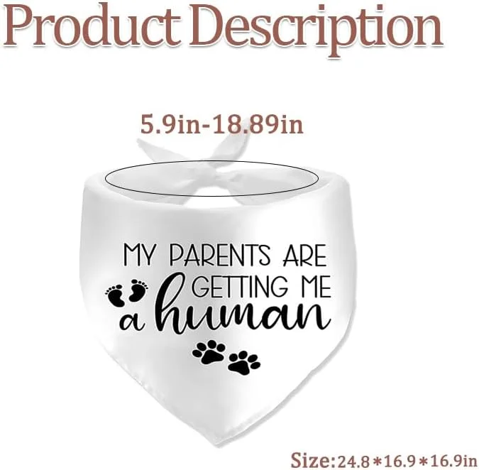 دستمال گردن سگ با طرح "والدین من یک انسان برایم می آورند"، هدیه اعلام بارداری، شال گردن سگ، هدیه برای دوستداران سگ، لوازم جانبی دستمال گردن سگ برای ایده های اعلام بارداری