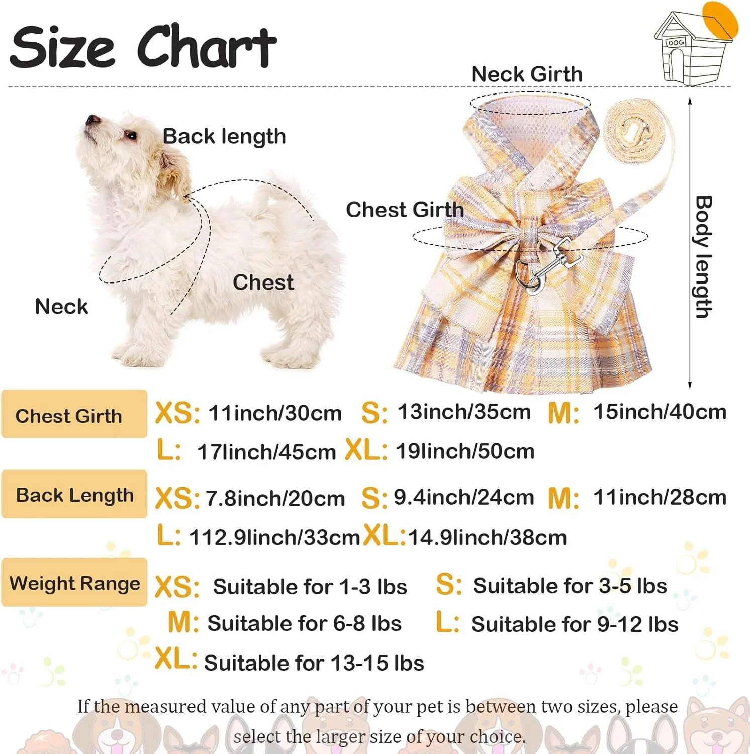 ست 4 تکه لباس سگ چهارخانه زیبا با قلاده پاپیونی و بند برای سگ های کوچک، لباس توله سگ دخترانه مناسب فصل تابستان (M، رنگ روشن)