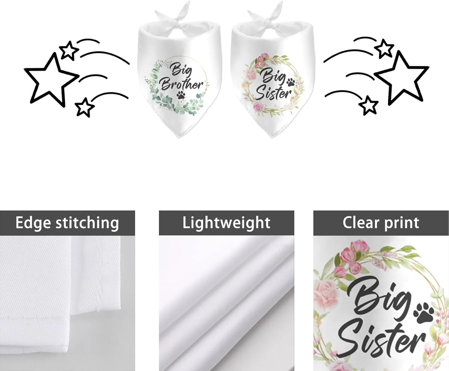 دو بسته دستمال گردن سگ خواهر و برادر بزرگتر، دستمال گردن برای اعلام بارداری، لوازم جانبی شال حیوانات خانگی خانوادگی، ایده های رونمایی از اعلامیه های نوزاد، پیش بند مثلثی برگشت پذیر