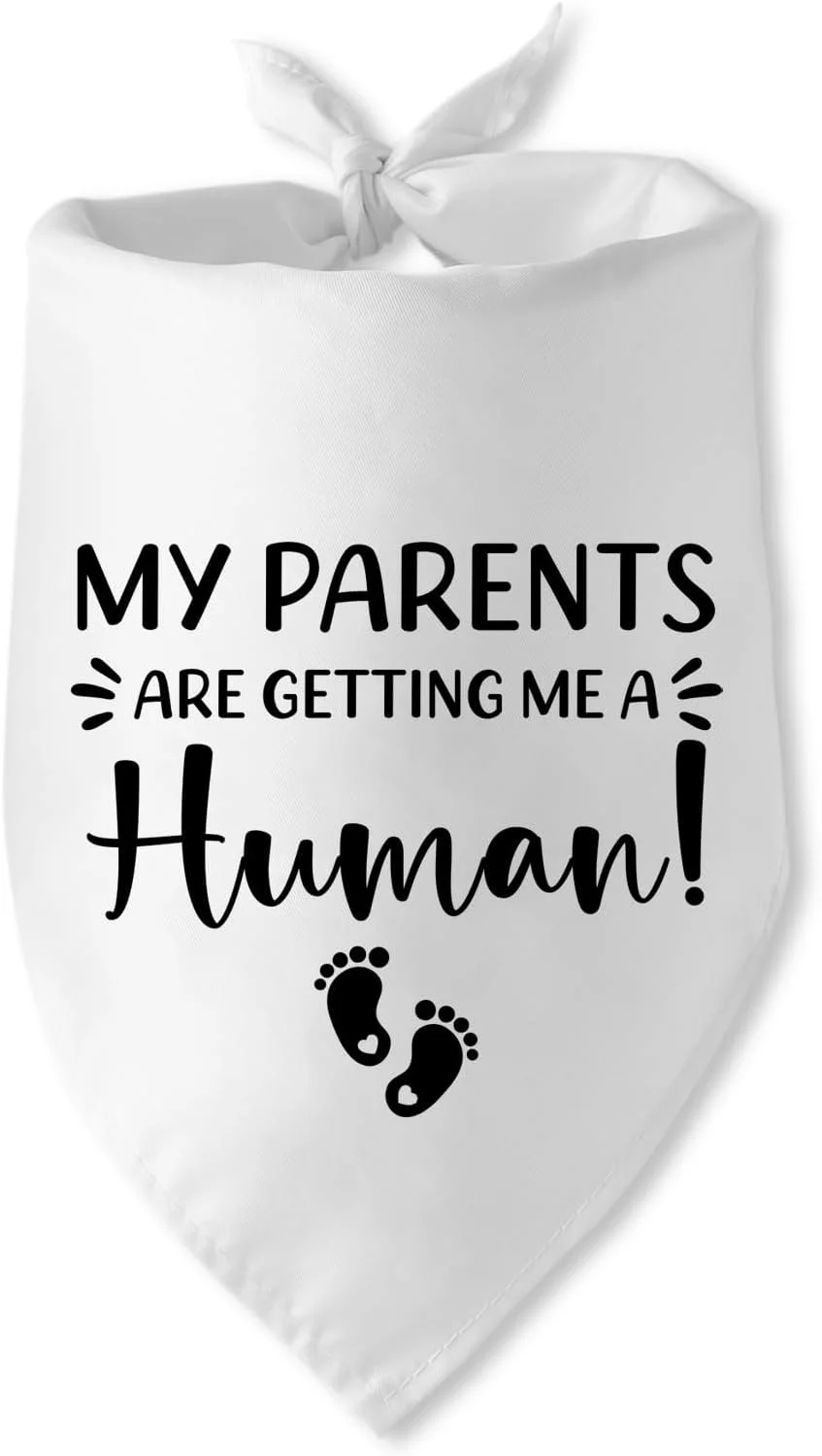 دستمال گردن سگ با طرح "دارم خواهر/برادر میشم!" - دستمال سه گوش سگ - پیشبند سگ - اعلام بارداری