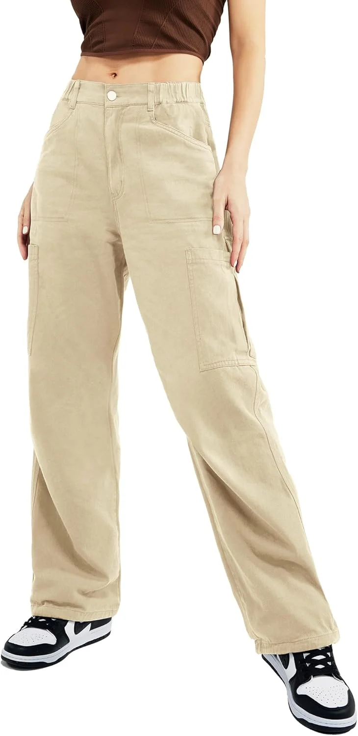 شلوار کارگو زنانه، پنبه ای، پاچه گشاد، مناسب پیاده روی، نظامی، رزمی و کار، دارای 8 جیب