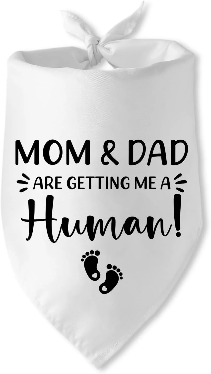 دستمال گردن سگ با طرح "مامان و بابا دارند یک انسان برای من می گیرند!" دستمال گردن سگ در حال آموزش، روسری مثلثی حیوانات خانگی برای سگ ها، اعلام بارداری سگ، اعلام بارداری من باردار هستم