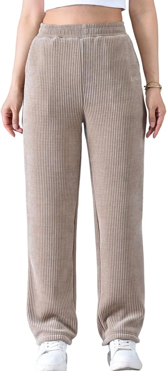 شلوار زنانه زولی، فاق بلند، راسته، بند دار، مخمل کبریتی، خاکی روشن، سایز S