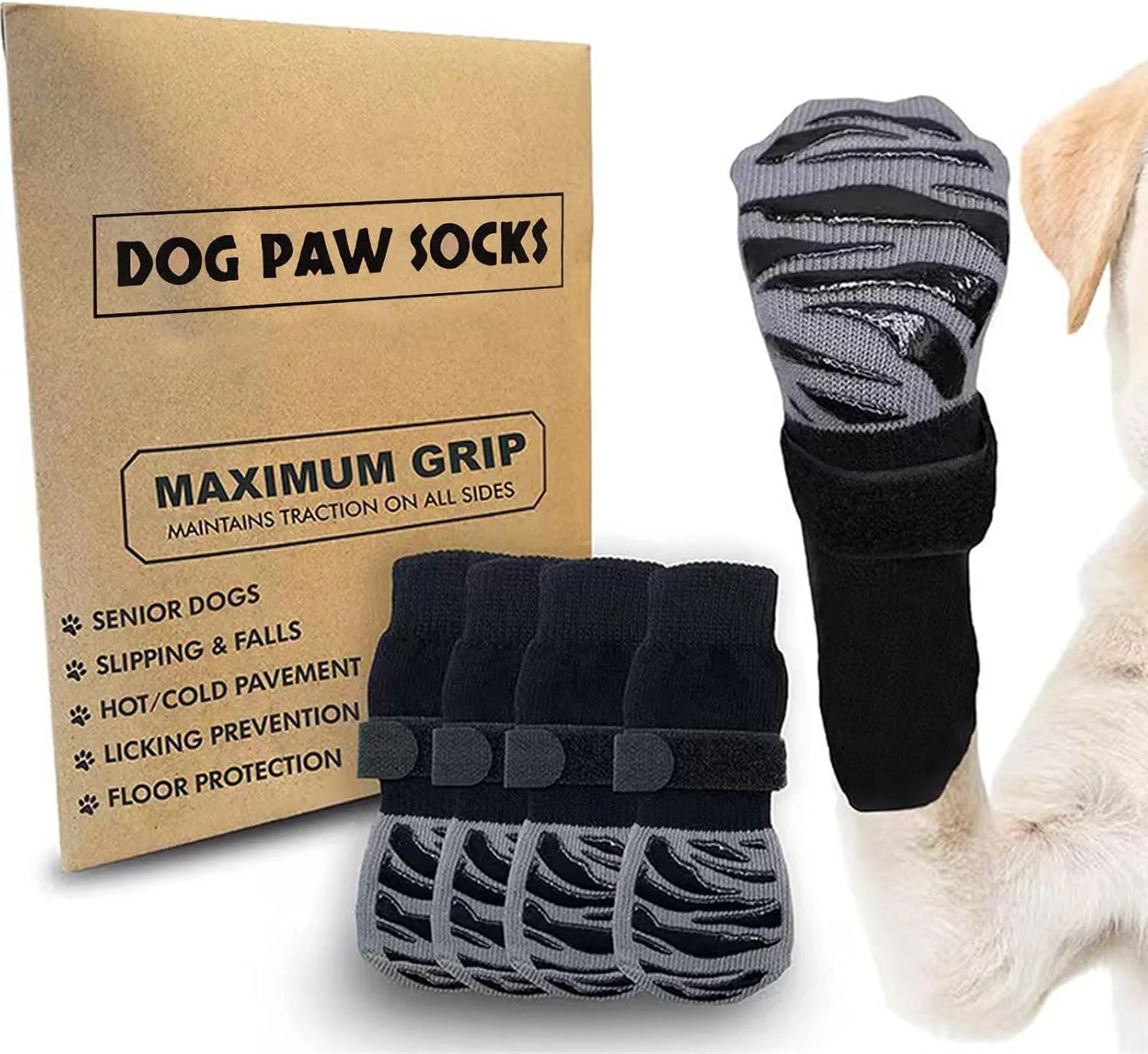 جوراب سگ ضد لغزش ممتاز، 2 جفت کفش جوراب سگ با گیره، چکمه های ضد لغزش از لیسیدن پنجه ها برای سگ های مسن روی کف چوبی جلوگیری می کند