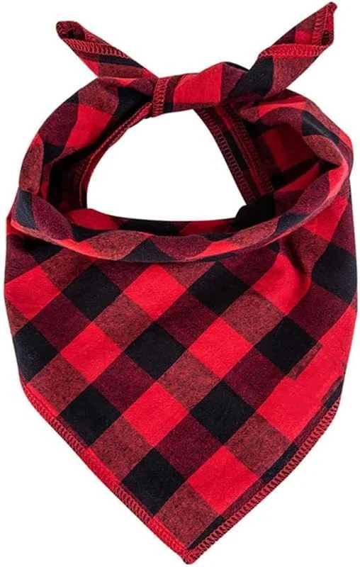 دو عدد دستمال گردن سگ، قرمز و مشکی، طرح چهارخانه بوفالو، پیشبند قابل تنظیم، مناسب برای دور گردن ۲۳ تا ۳۸ سانتیمتر