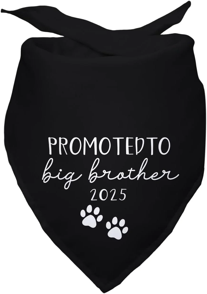 دستمال گردن سگ مشکی طرح "ارتقا به برادر بزرگتر ۲۰۲۵"، دستمال سه گوش، پیشبند، لوازم جشن تولد، اکسسوری های عکاسی برای دوستداران سگ
