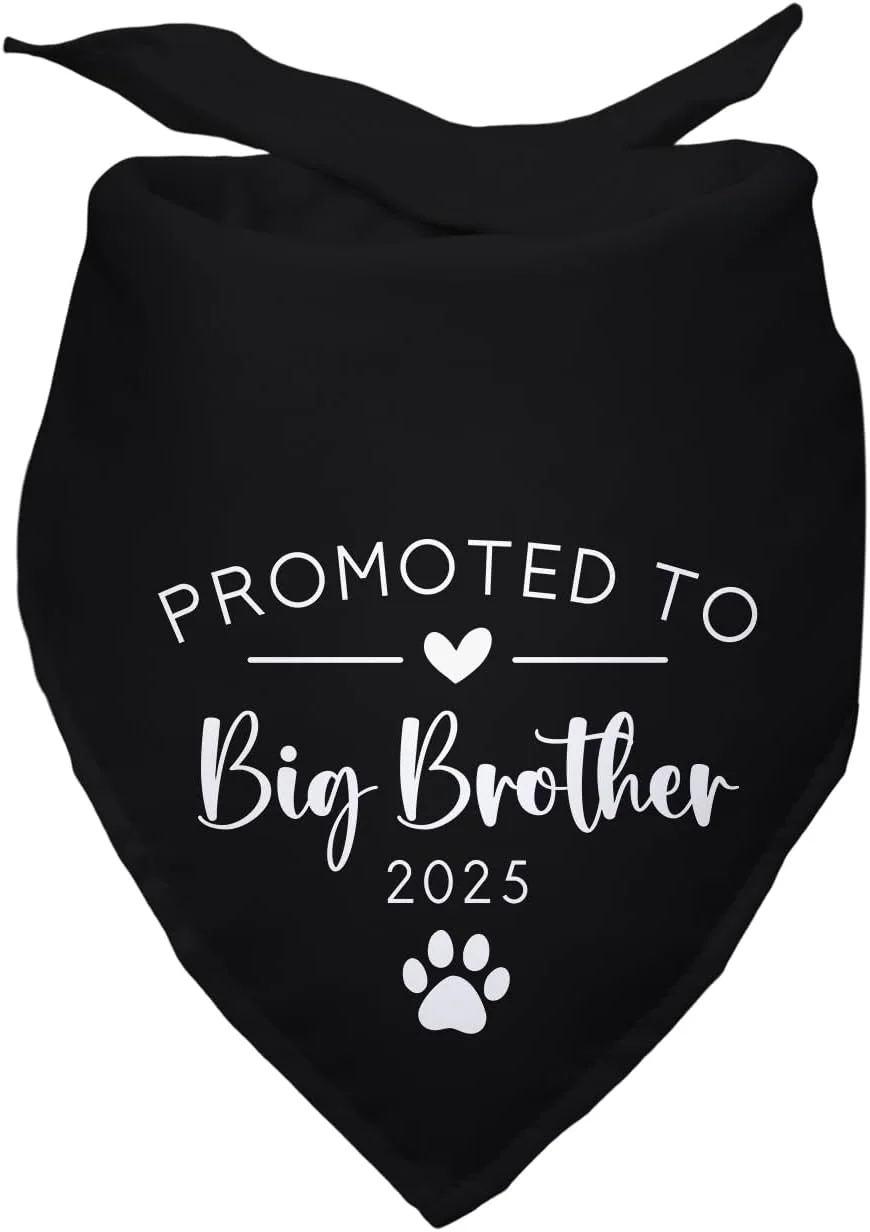 دستمال گردن سگ مشکی طرح "ارتقا به برادر بزرگتر ۲۰۲۵"، دستمال سه گوش، پیشبند، لوازم جشن تولد، اکسسوری های عکاسی برای دوستداران سگ