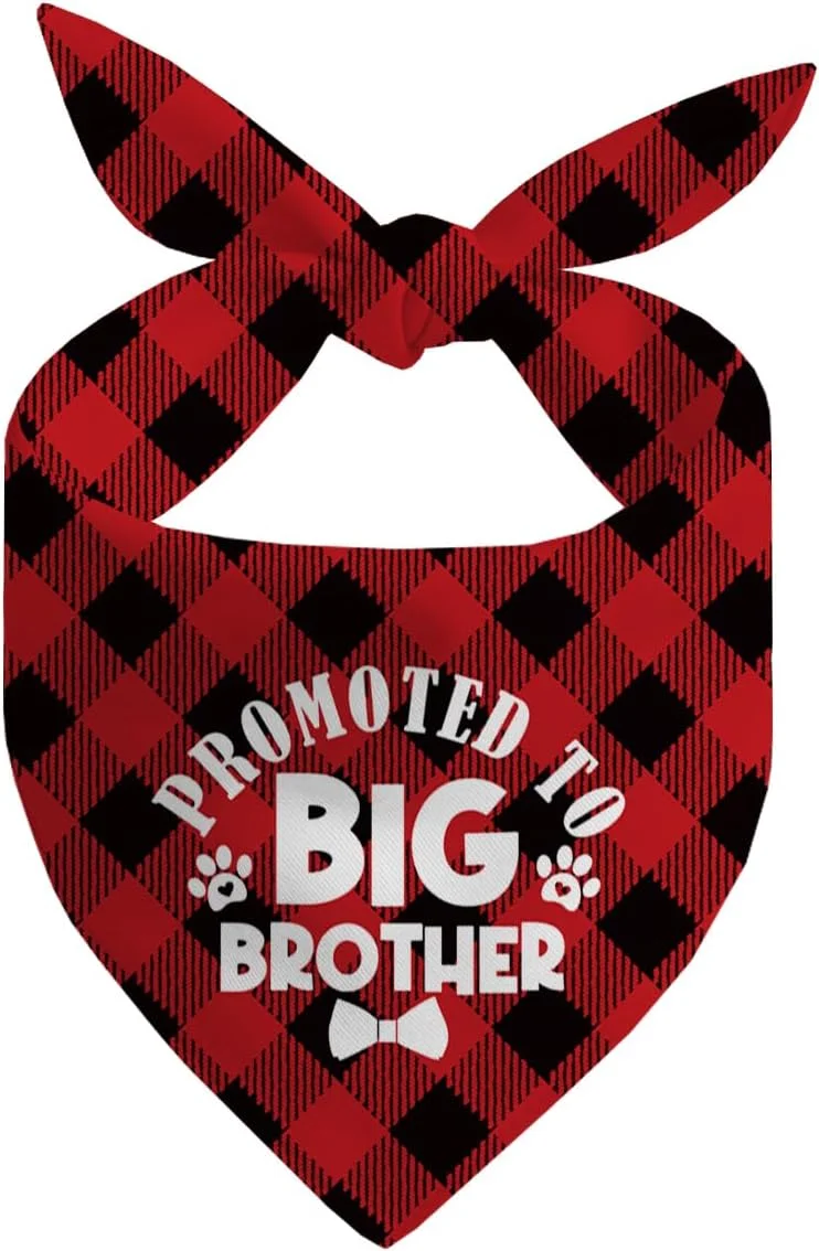 دستمال گردن سگ، دستمال گردن سگ برادر بزرگتر، شال سگ قرمز با طرح چهارخانه کلاسیک، دستمال گردن سگ، شال گردن حیوانات خانگی با طرح چهارخانه - B5