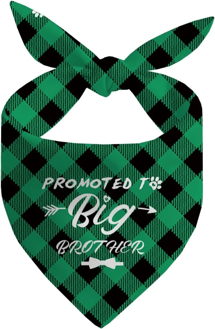 دستمال گردن سگ، دستمال گردن سگ برادر بزرگتر، شال گردن سگ سبز طرح چهارخانه کلاسیک، دستمال گردن سگ، شال گردن حیوانات خانگی طرح چهارخانه - B