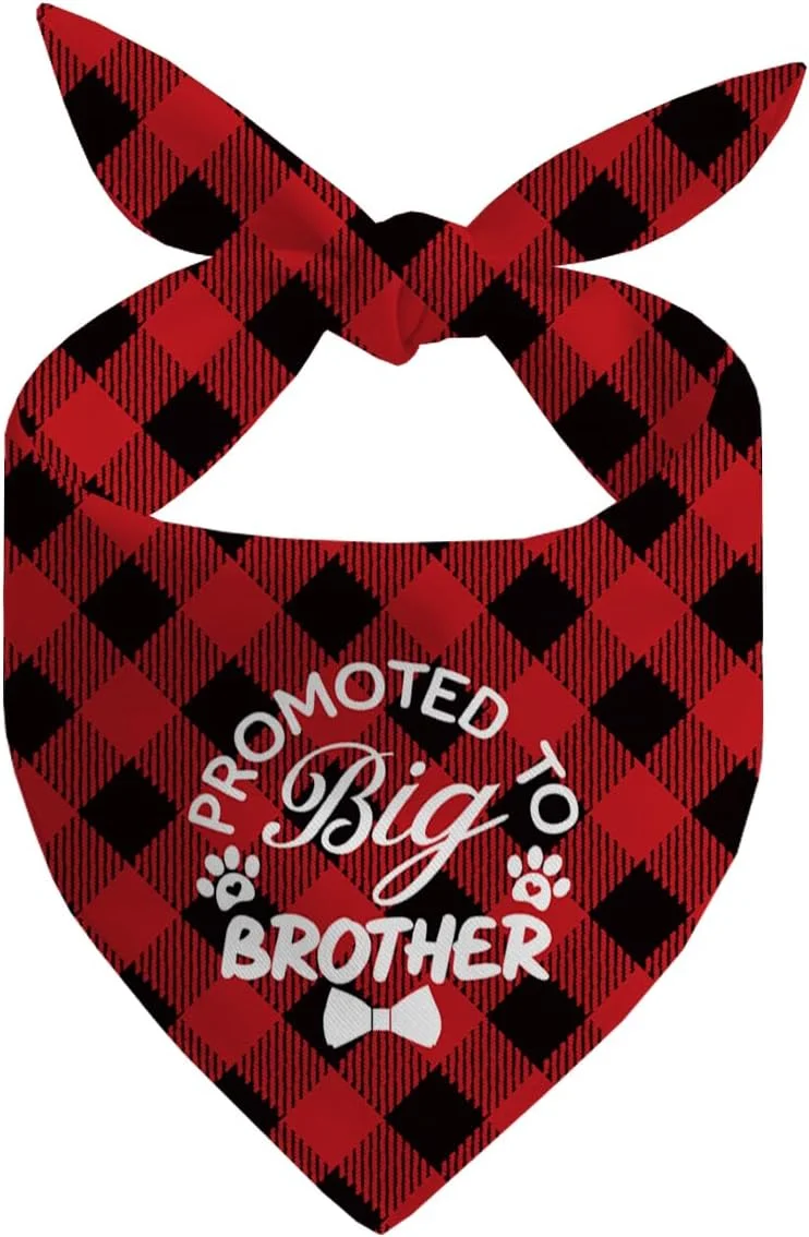 دستمال گردن سگ، دستمال گردن سگ برادر بزرگتر، شال گردن سگ قرمز طرح چهارخانه کلاسیک، دستمال گردن سگ ها، شال گردن حیوانات خانگی طرح چهارخانه - B1