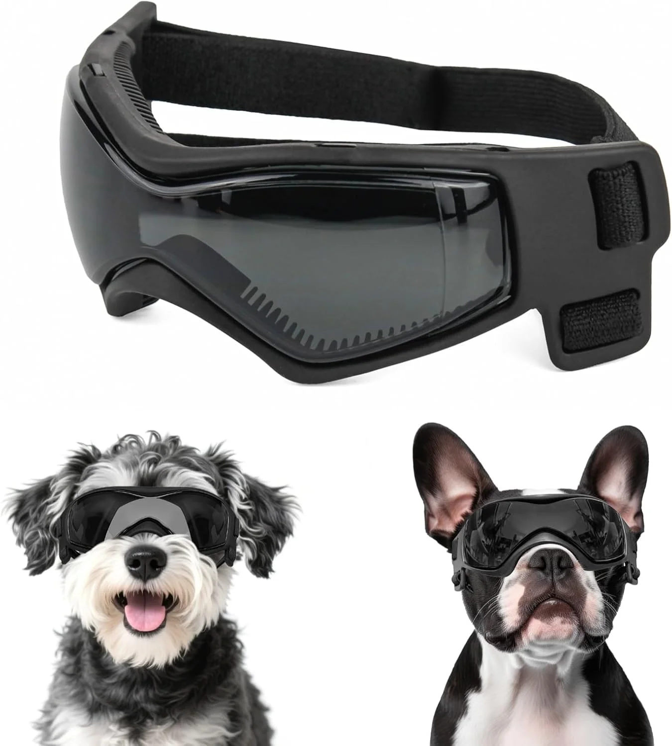 عینک آفتابی سگ نژاد کوچک نامسان، محافظت در برابر اشعه ماوراء بنفش، محافظ چشم سگ برای سگ های کوچک تا متوسط، محافظ نرم چشم توله سگ، ضد مه، ضد گرد و غبار، ضد باد، ضد برف، بند های قابل تنظیم، مشکی