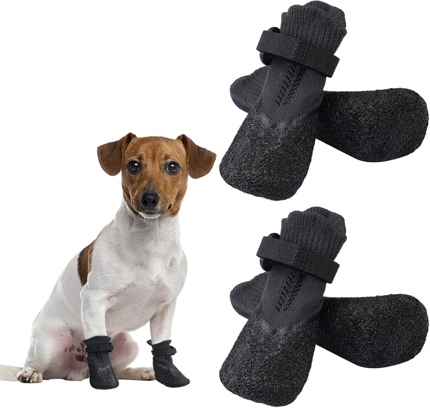 بسته 4 عددی کفش سگ برای فضای باز، محافظت از پنجه ضد لغزش برای سگ ها، جوراب سگ ضد آب برای فضای باز با بست Velcro قابل تنظیم، کفش های کوچک تنفسی، محافظت از پنجه سگ (مشکی، S)