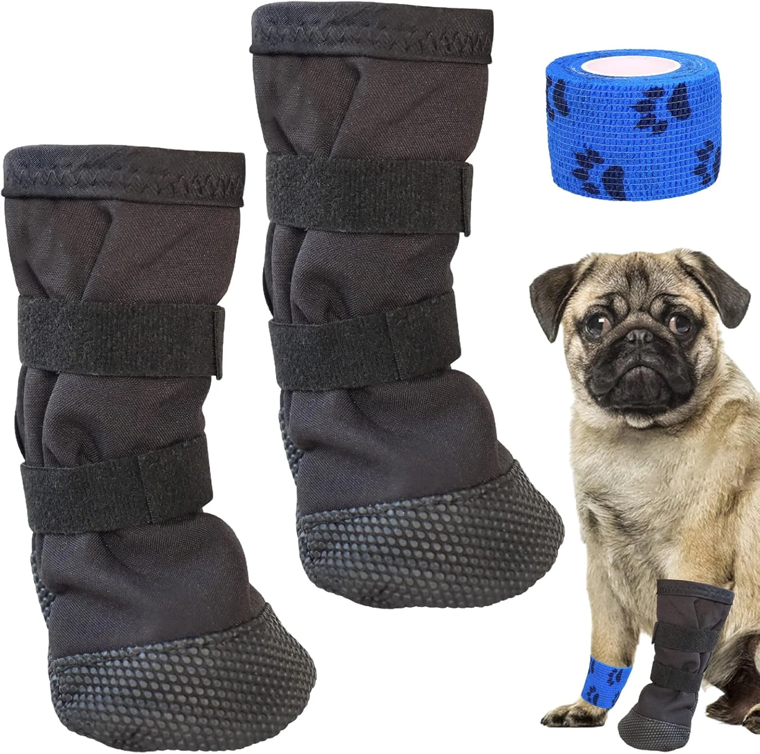 دو عدد کفش محافظ پنجه سگ برای آسیب دیدگی، کفش سگ برای محافظت از پنجه، کفش پنجه سگ، آسیب دیدگی سگ، تنفسی، نرم، جلوگیری از لیسیدن زخم حیوانات خانگی به همراه 1 عدد باند خود چسب (M)