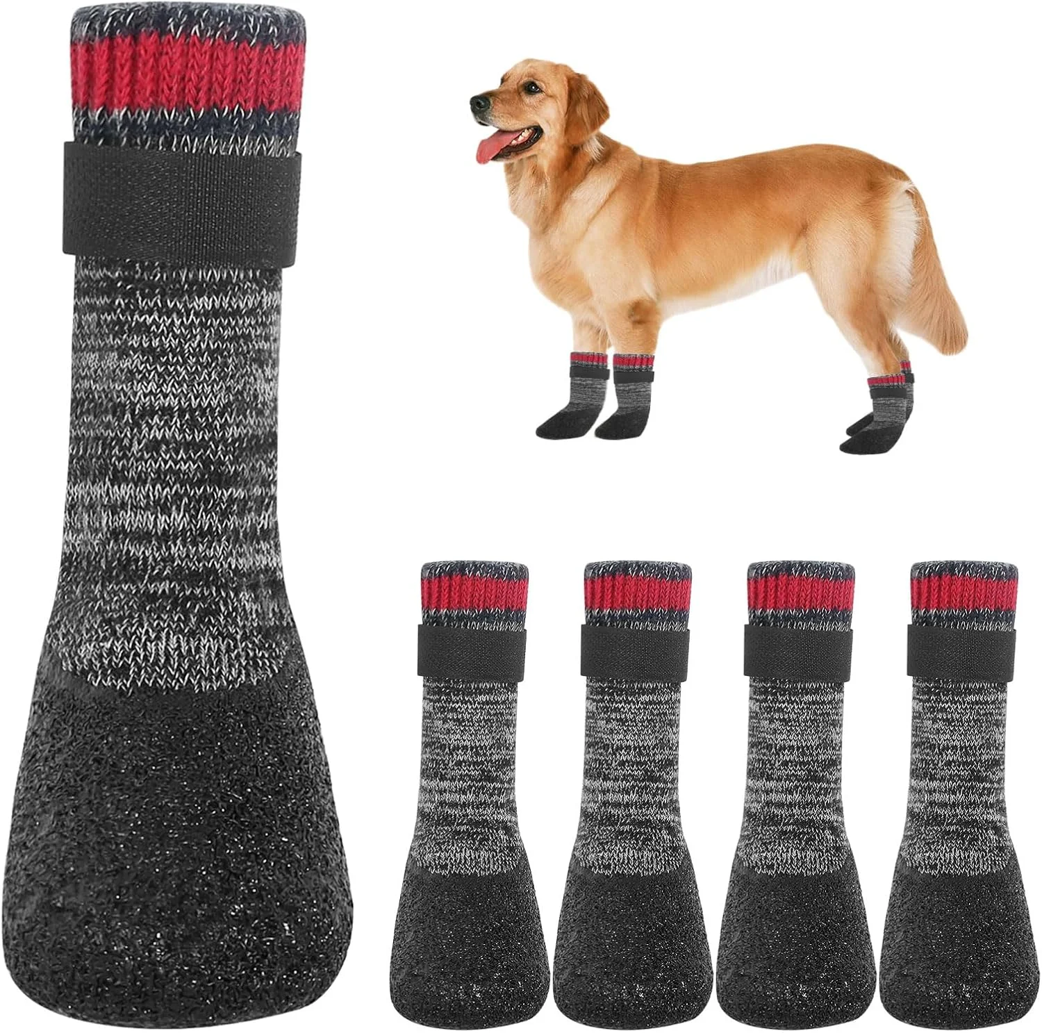 ست 4 عددی جوراب سگ محافظ پنجه ضد لغزش با بندهای قابل تنظیم، کفش سگ تنفسی مناسب فضای باز