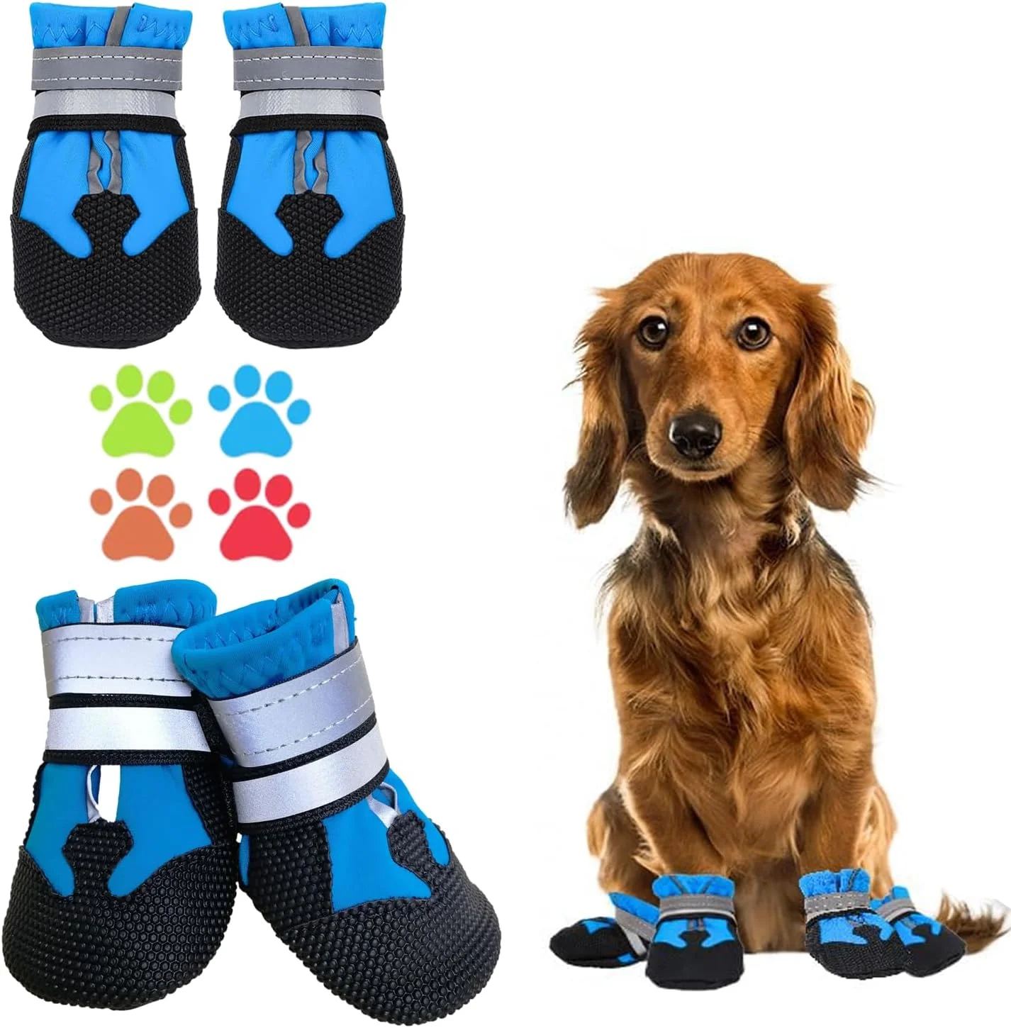 کفش سگ محافظتی، چکمه سگ ضد آب قابل تنظیم با بندهای بازتابنده ایمن، زیره ضد لغزش و محافظ پنجه در فضای باز برای سگ های کوچک، متوسط و بزرگ (XL)