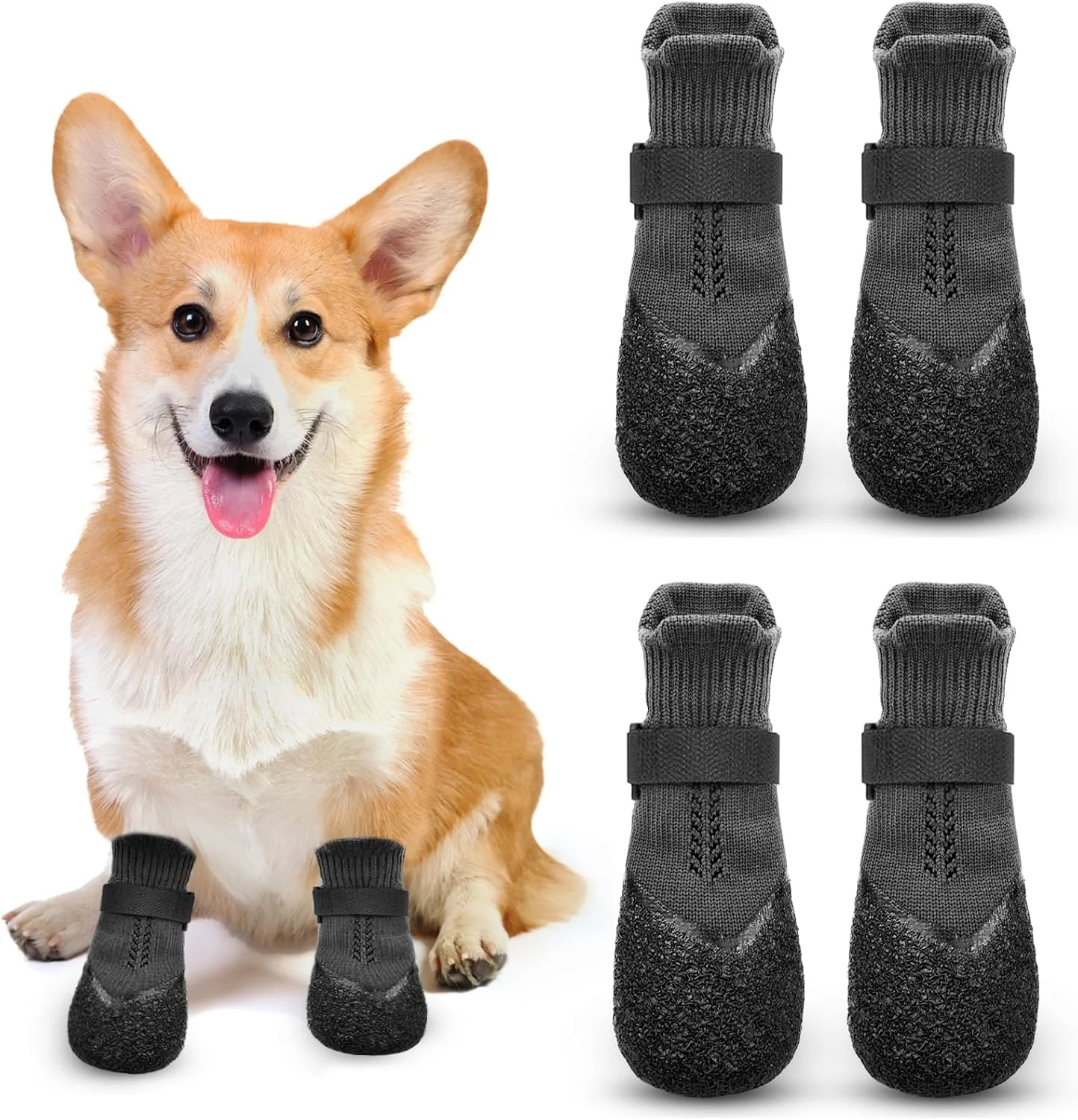 کفش سگ، چکمه سگ، بسته 4 عددی محافظ پنجه ضد آب ضد لغزش جوراب سگ کفش سگ فضای باز برای سگ های کوچک، متوسط ​​و بزرگ با بند قابل تنظیم