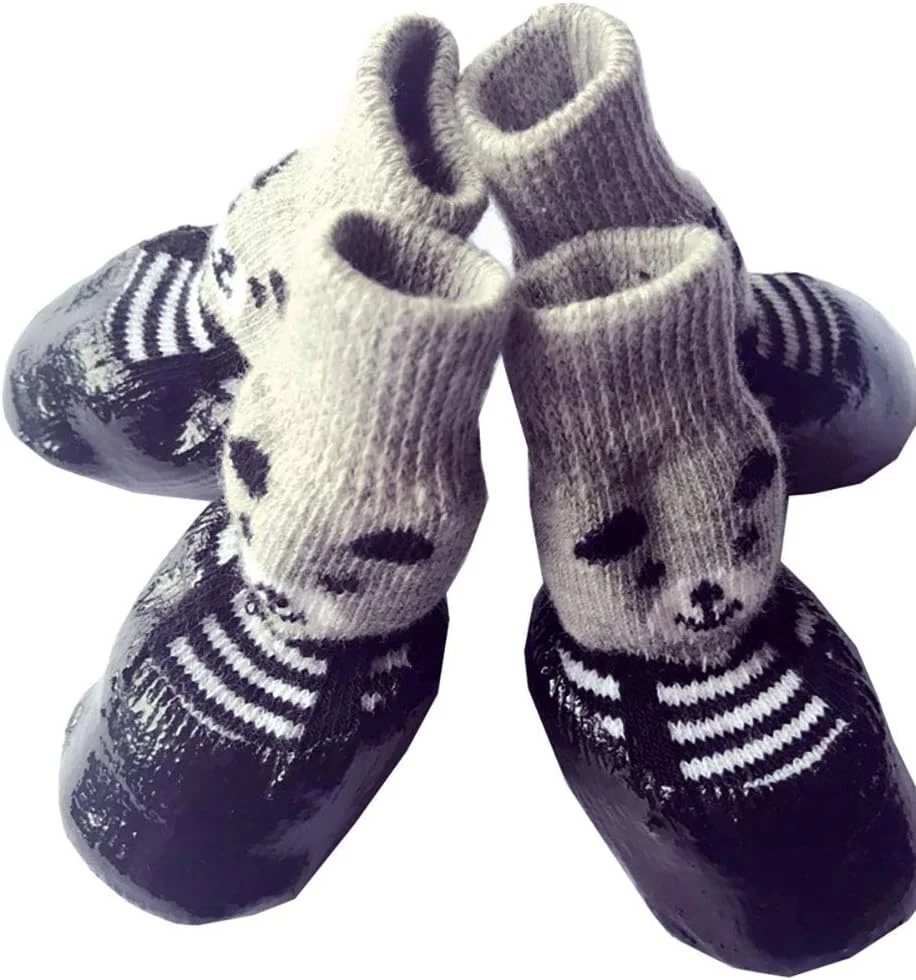 محافظ پای سگ، جوراب ضد لغزش برای سگ های کوچک، کفش بارانی با بند شانه قابل تنظیم، ست 4 عددی، ساخته شده از لاستیک، تمیز کردن و شستشوی آسان (شماره 2)