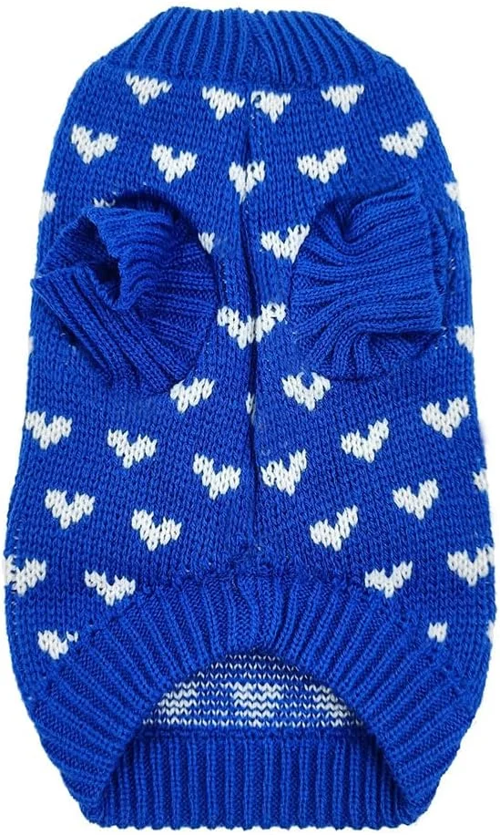 پلیور سگ کوچک، ژاکت بافتنی سگ با طرح قلب، لباس گرم و نرم تعطیلات حیوانات خانگی برای گربه ها و سگ های کوچک، آبی S