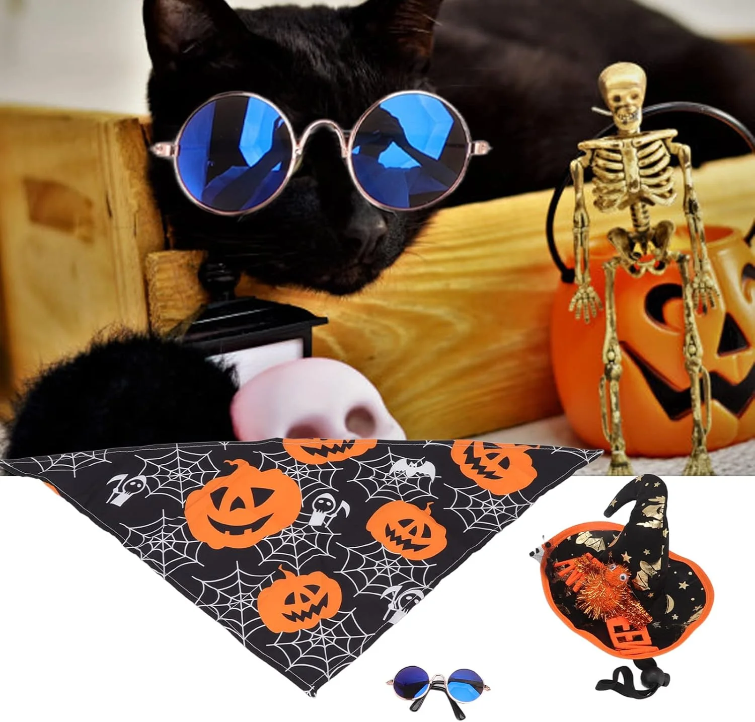 ست لباس با روسری مثلثی زیبا و سربند، تزئینات هالووین حیوانات خانگی برای استفاده روزانه سگ و گربه