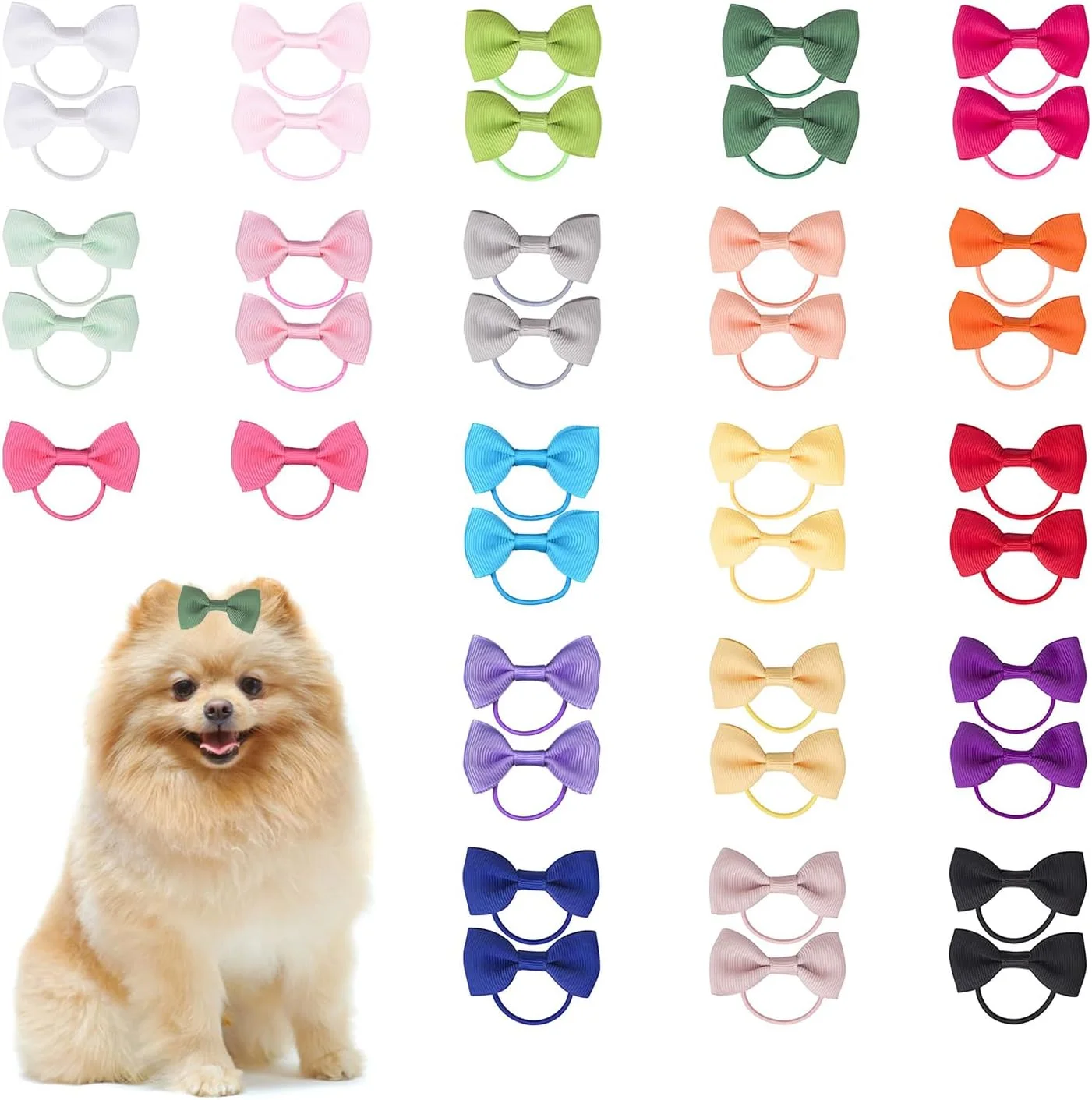 پاپیون سگ 40 عددی، پاپیون موی زیبا با بند برای حیوانات خانگی، 20 رنگ ترکیبی پاپیون مو