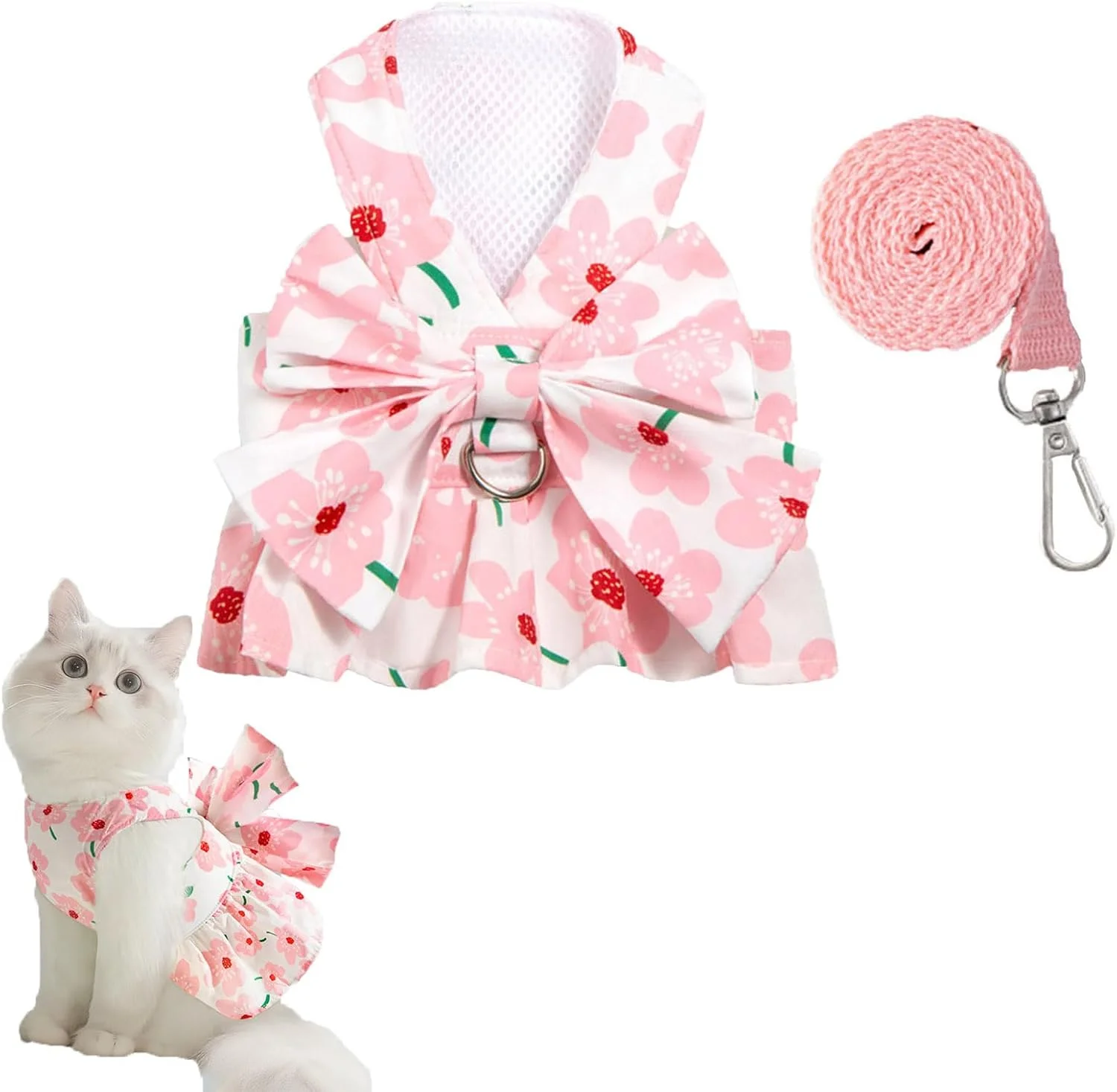 لباس سگ Qiansail، لباس‌های تابستانی سگ‌ها، ست قلاده و بند پاپیون زیبا، لباس توله سگ، لوازم جانبی پرنسس گربه برای مهمانی تولد تعطیلات (صورتی، M)