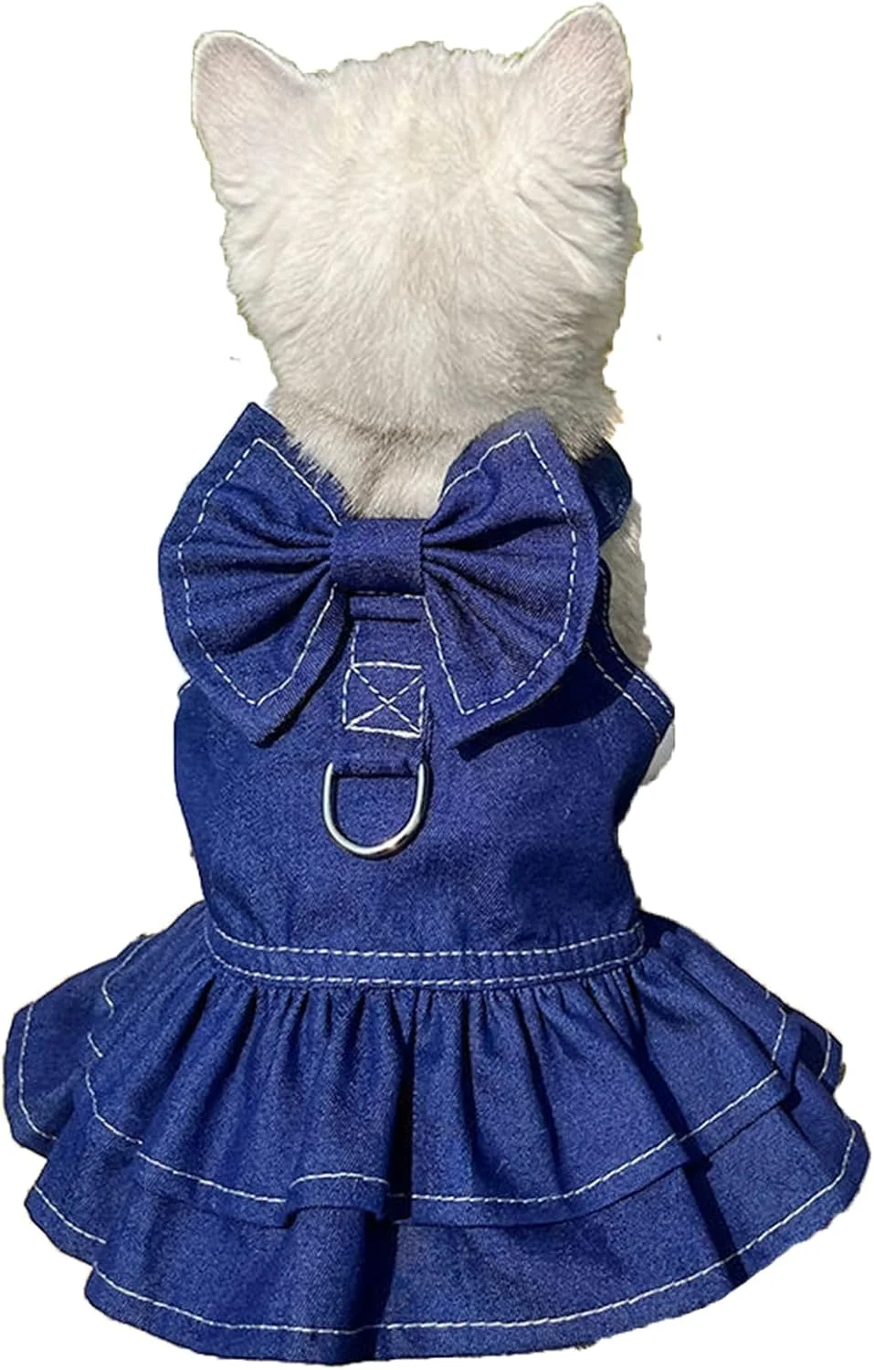 لباس سگ جین Qiansail، دامن سگ تابستانی با حلقه بند و لباس گربه دخترانه پاپیون زیبا، لباس حیوانات خانگی برای بچه گربه توله سگ (S)