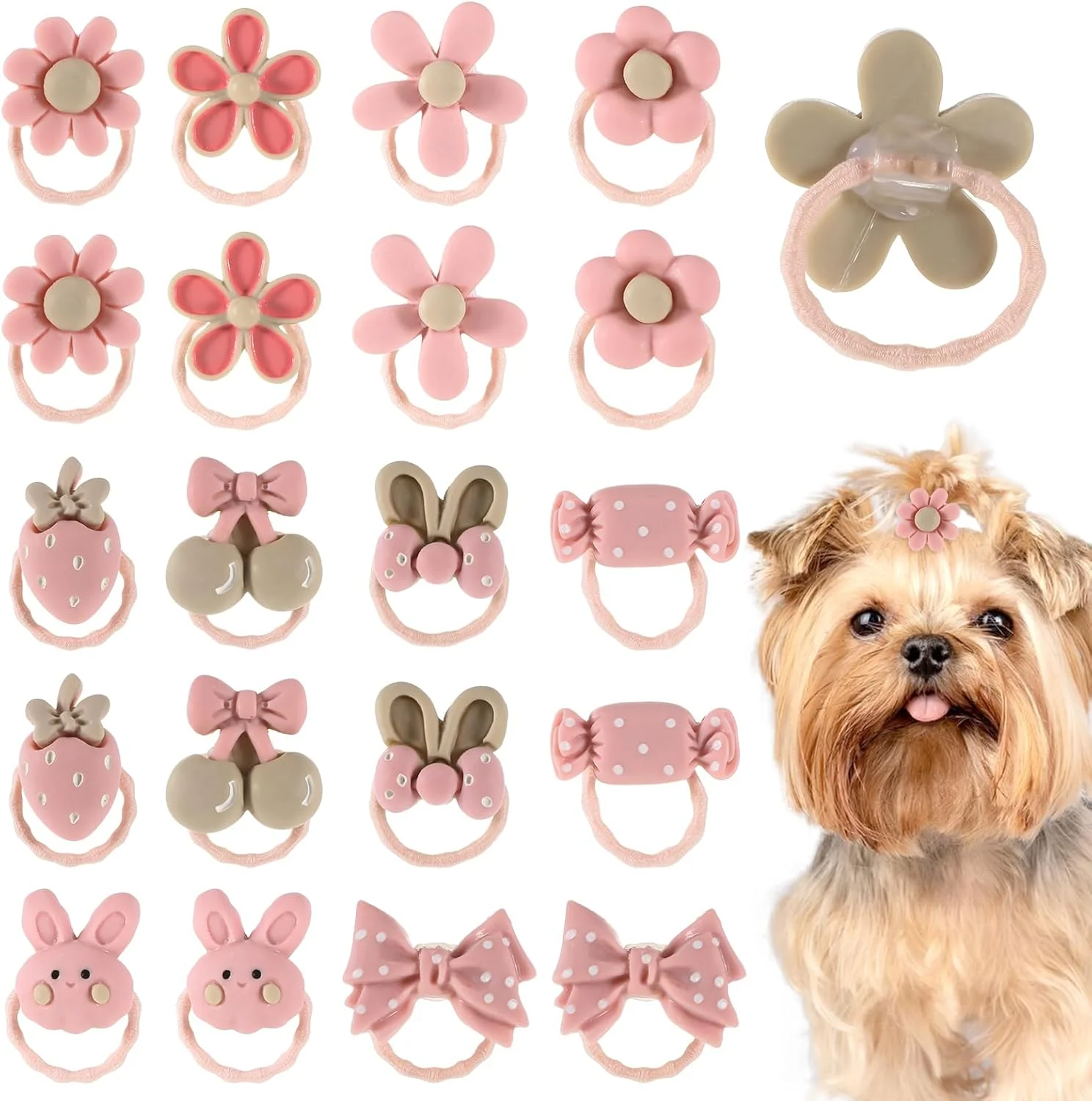 QfwdfcTrenz 20 عدد پاپیون سگ صورتی روشن با کش مو، پاپیون های زیبا برای آراستگی مو، ست لوازم جانبی موی سگ کوچک، پاپیون گره ای، لوازم جانبی گره ای گل آبنباتی زیبا برای سگ های کوچک تا متوسط