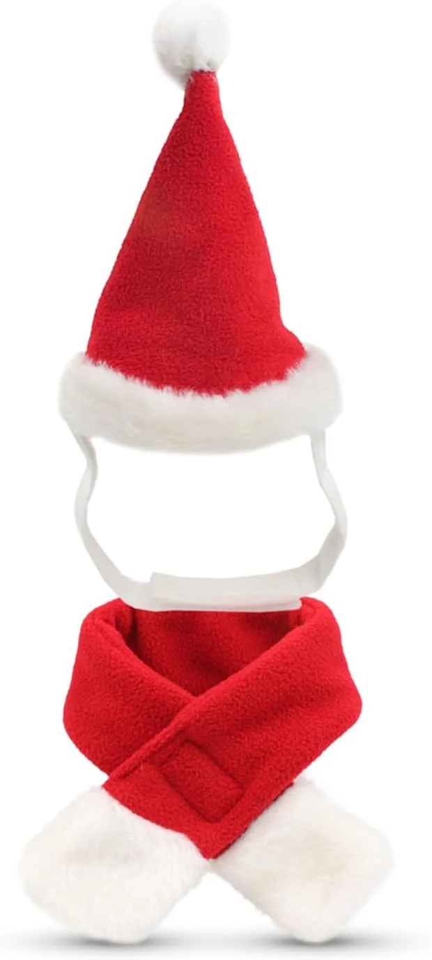 ست کلاه و شال گردن سگ طرح کریسمس، لباس خنده دار برای جشن تعطیلات زمستانی، لباس حیوانات خانگی