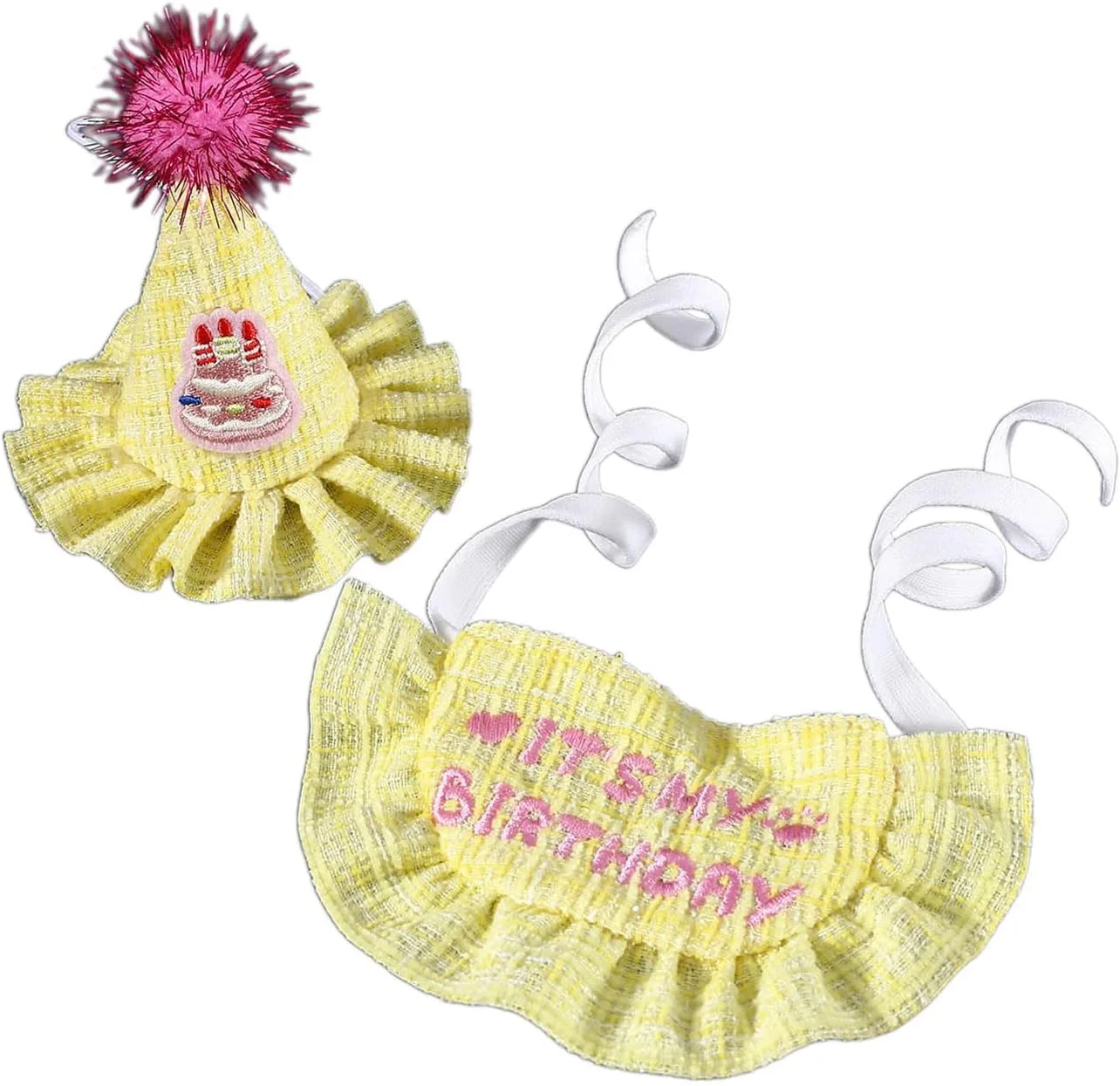 ست کلاه و پیشبند تولد حیوانات خانگی کیان ژنگ هوا، 2 عددی، با گلدوزی حروف، مناسب برای عکس برداری در سفر و فضای باز