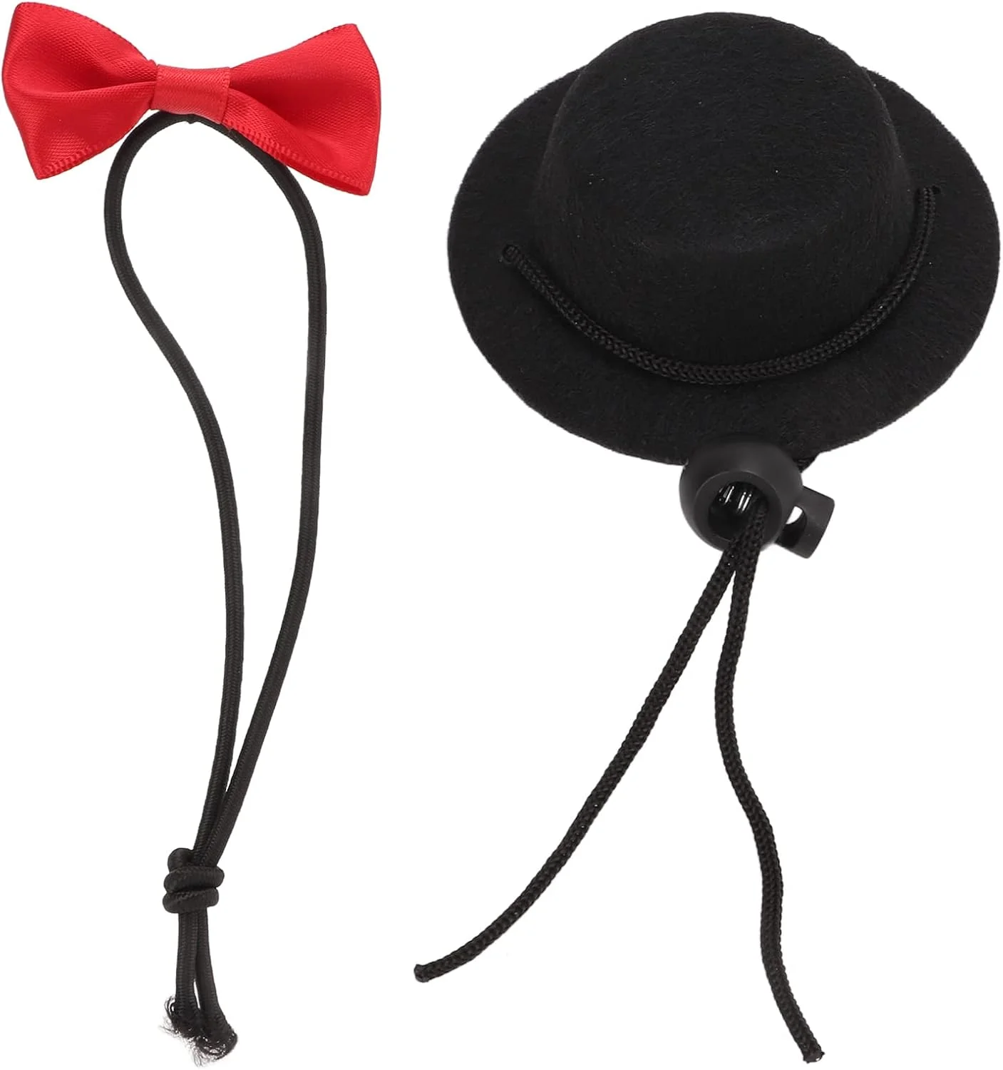 ست کلاه و پاپیون حیوانات خانگی کوچک Qukaim، لباس حیوانات خانگی راحت و قابل تنظیم برای خرگوش، همستر و خوکچه هندی، کلاه مشکی با پاپیون قرمز