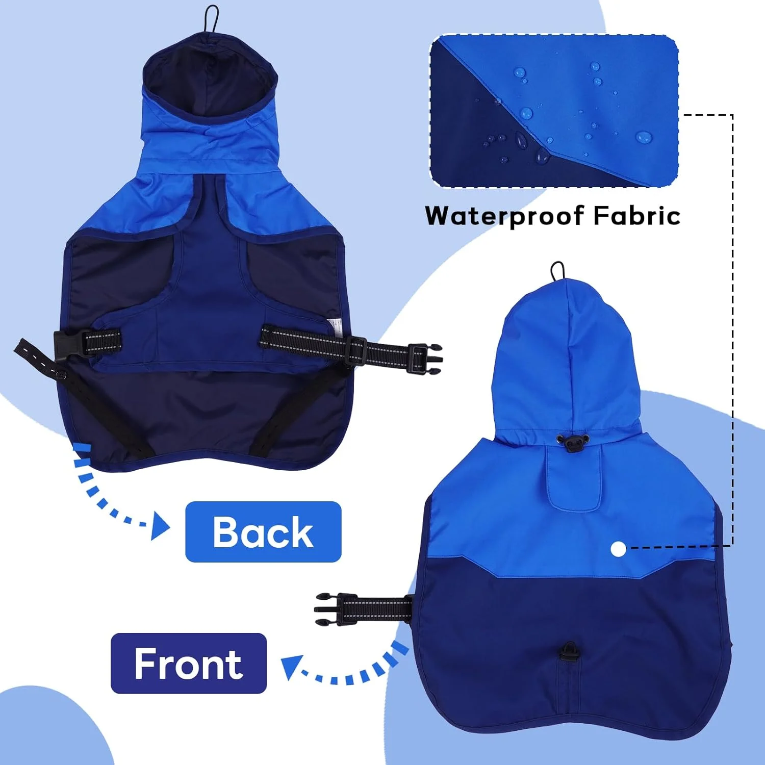 بارانی سگ، مناسب سگ های کوچک، بارانی ضد آب سگ با کلاه، شنل ضد آب سگ کوچک، سگ کوچک (آبی، S)