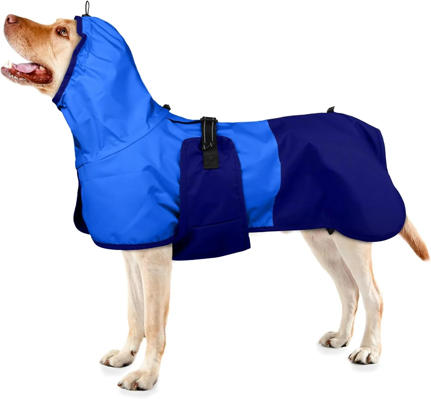 بارانی سگ، ضدآب، کت ضدآب سگ، ژاکت بارانی، لباس حیوانات خانگی ضدآب قابل تنظیم، ژاکت بارانی سبک وزن با نوارهای بازتابنده (آبی، L)