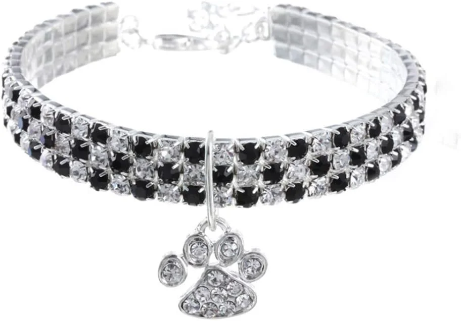 قلاده حیوانات خانگی با نگین، آویز پنجه قلبی کریستالی الاستیک قابل تنظیم، گردنبند جواهرات سگ و گربه کوچک