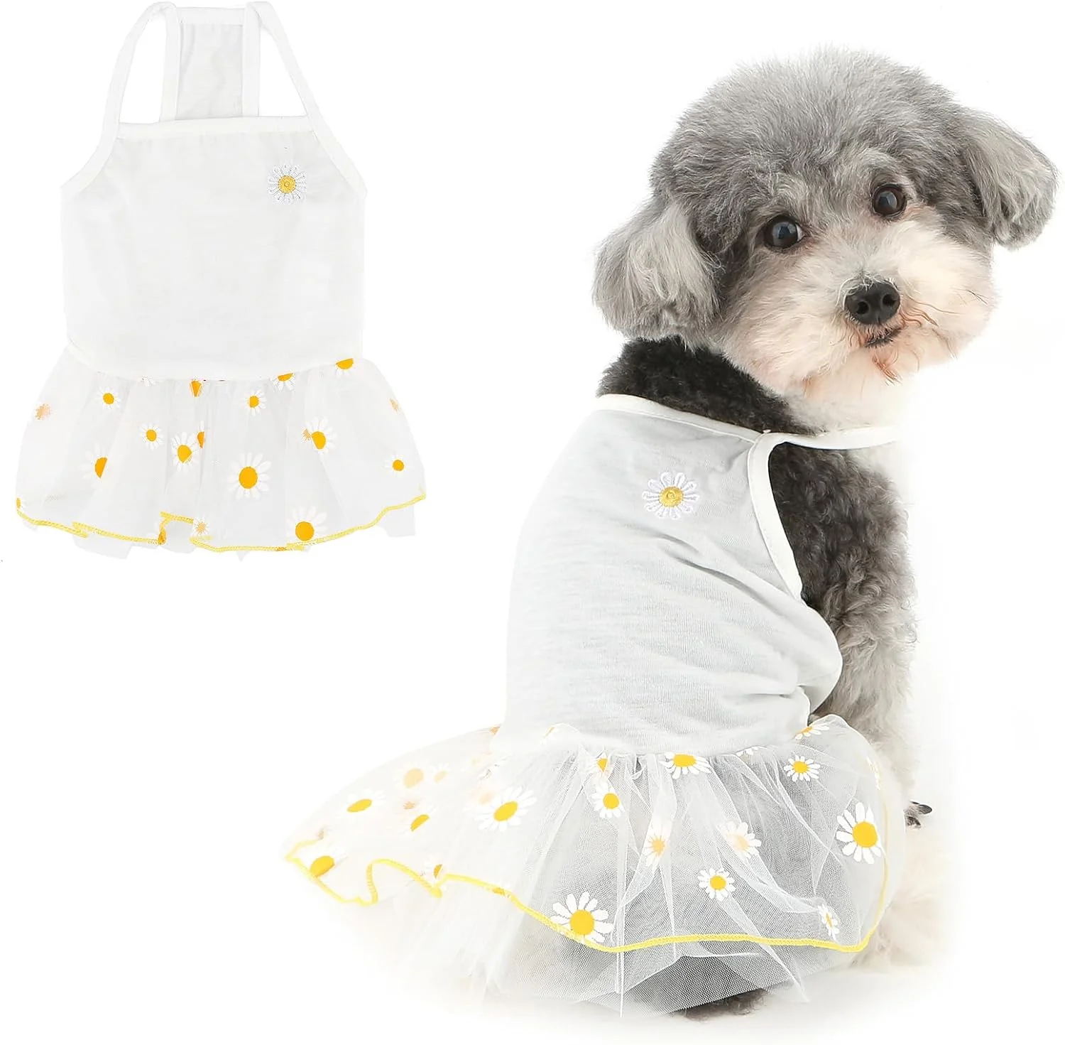لباس مجلسی سگ و گربه رانفی، دامن توری، تاپ رکابی، مناسب سگ های خیلی کوچک و کوچک، لباس سگ های ماده، لباس گربه، سفید، L