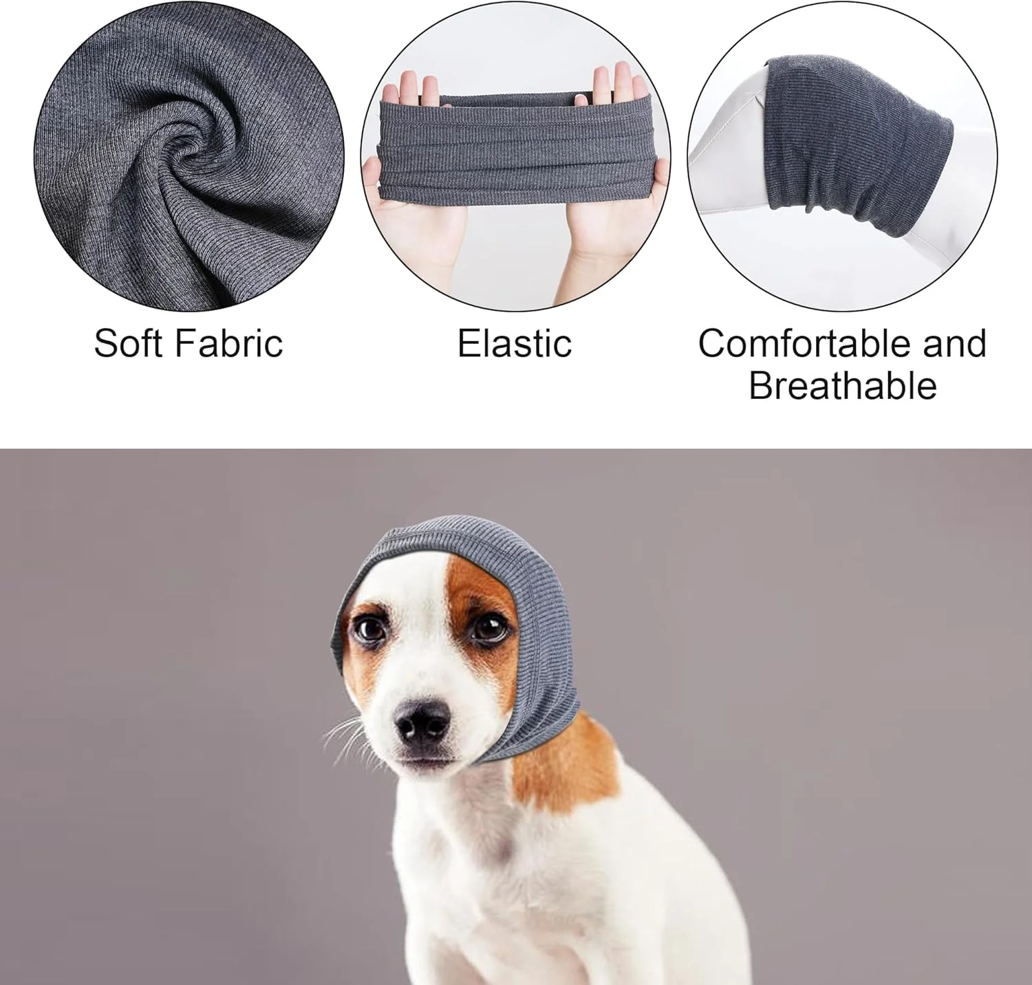 روگوشی آرامش بخش سگ Rbexia، 1 عدد کلاه روگوشی سگ، هدبند محافظ گوش سگ، محافظت از گوش در برابر سر و صدا، شال گردن گرم زمستانی (خاکستری، بزرگ)