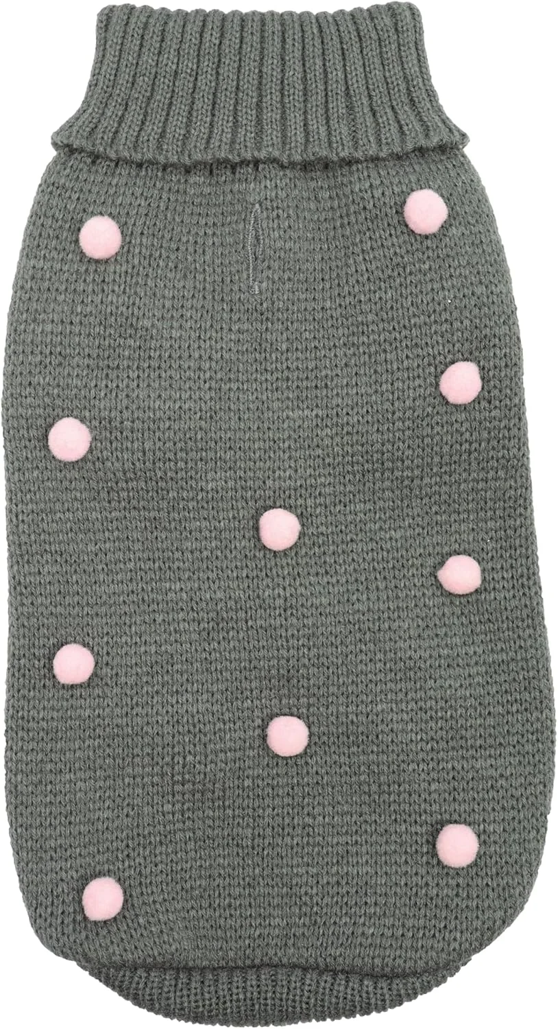 ژاکت سگ طرح آبنبات چوبی، طول پشت 20 سانتی متر، یقه اسکی ساده با منگوله های مخملی، دارای سوراخ قلاده و قابلیت شستشو در ماشین لباسشویی | خاکستری، 3XS