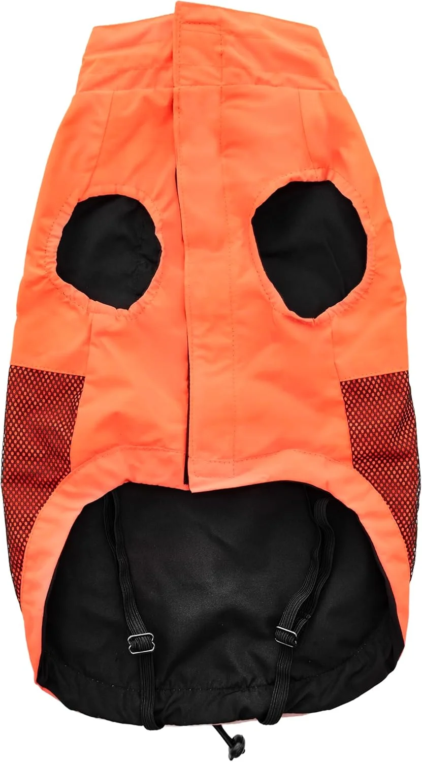 بارانی سگ رکورد - بارانی ضد باد و راحت سگ با بندهای الاستیک پا و گردن قابل تنظیم | سایز XL، نارنجی، طول پشت 50 سانتی متر