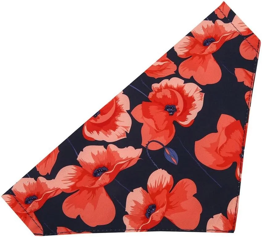 دستمال گردن سگ بازیافتی شیک و سازگار با محیط زیست 1 عددی، روسری مثلثی قابل شستشو برای سگ ها و گربه ها (خشخاش سرمه ای)