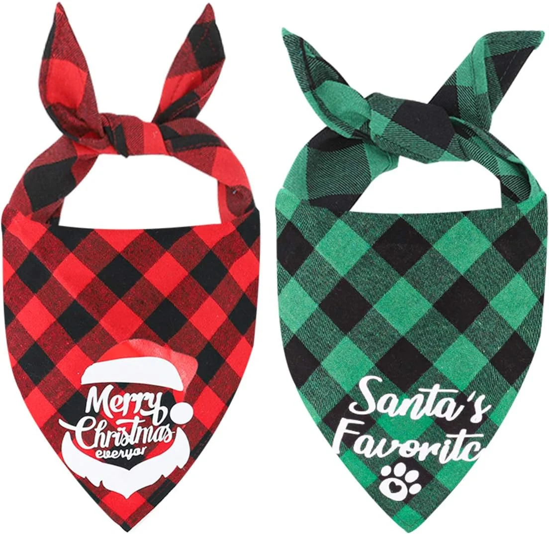 دستمال سر سگ طرح کریسمس، دستمال گردن مثلثی برای سگ ها و گربه های کوچک، متوسط و بزرگ، بسته 2 عددی