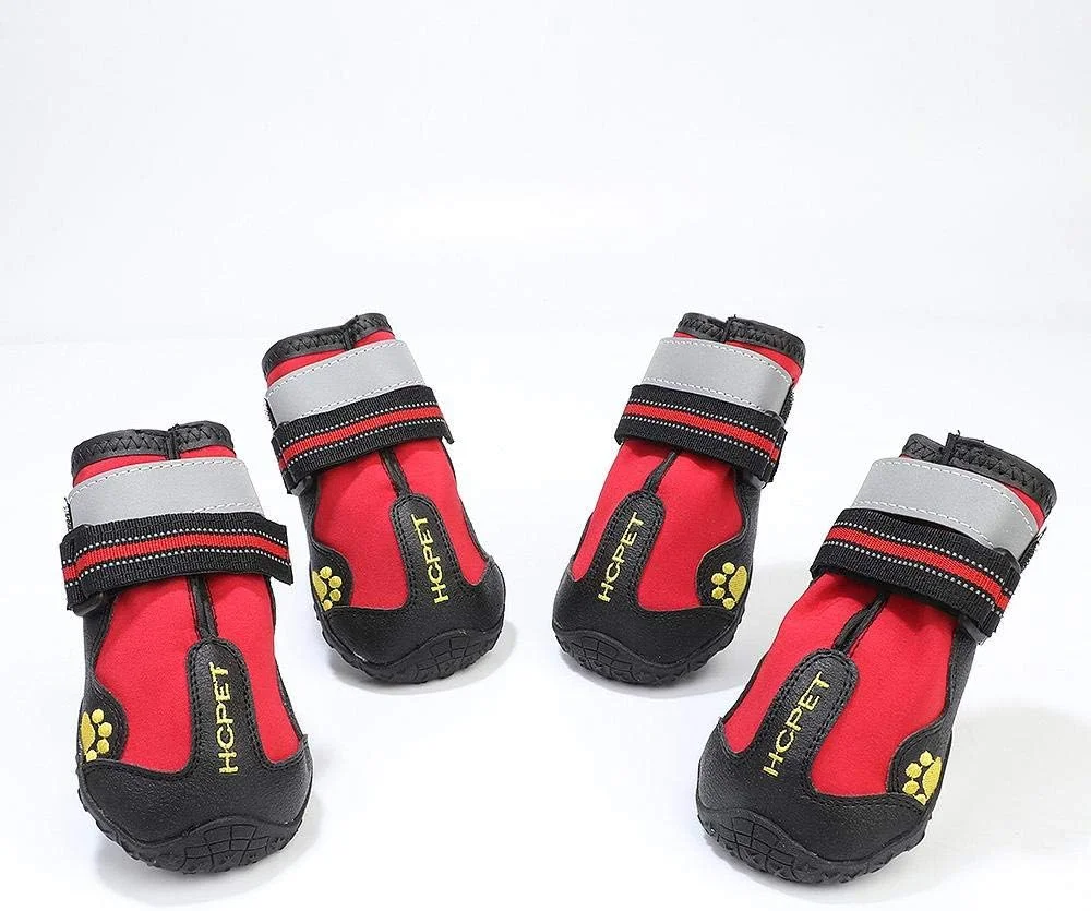 کفش سگ ضد آب با دو بند چسبی بازتابنده و زیره مقاوم ضد لغزش | چکمه سگ برای سگ های کوچک، متوسط و بزرگ | نمودار اندازه در تصاویر سایز 4