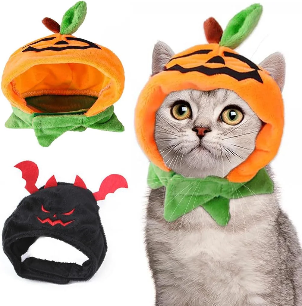 کلاه کدو تنبل هالووین گربه و سگ، کلاه سر حیوان خانگی برای مهمانی هالووین، کلاه کدو تنبل قابل تنظیم، لباس کلاه کدو تنبل زیبا برای سگ و بچه گربه، لباس هالووین