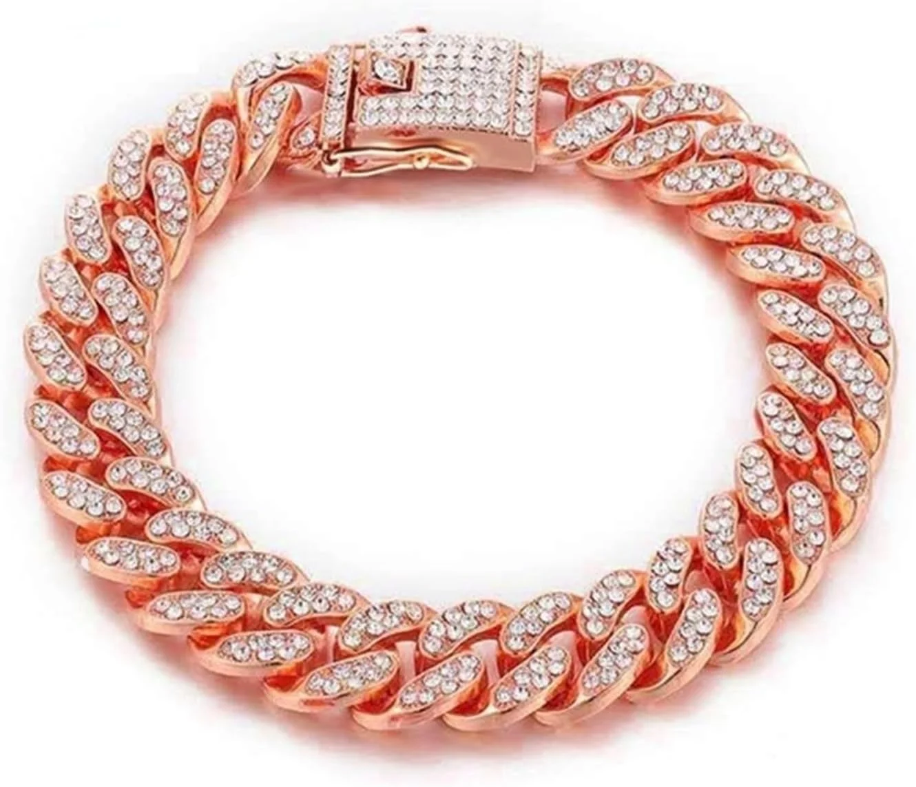 قلاده زنجیری سگ نگین دار، قلاده زنجیری فلزی، قلاده زنجیری استیل برای توله سگ و گربه، جواهرات سگ (رزگلد، 23 سانتی متر)