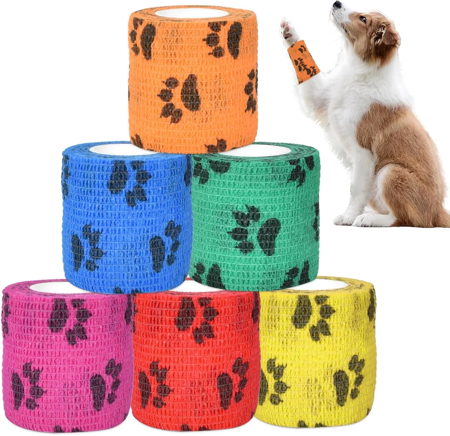 6 رول باند خود چسب حیوانات خانگی 5 سانتی متر * 4.5 متر، باند الاستیک تنفسی برای مچ دست گربه/سگ
