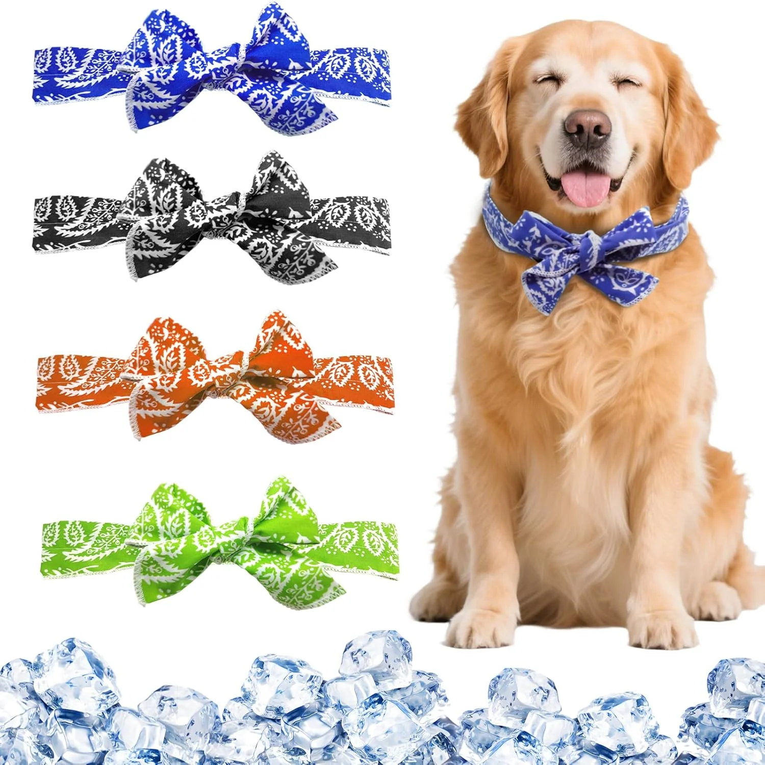 دستمال گردن خنک کننده سگ روباک، بسته 4 عددی - دستمال گردن خنک کننده قابل استفاده مجدد با مهره های ژله ای، یقه یخی قابل تنظیم حیوانات خانگی برای هوای گرم، روسری خنک کننده تابستانی برای سگ ها و گربه های کوچک، متوسط و بزرگ