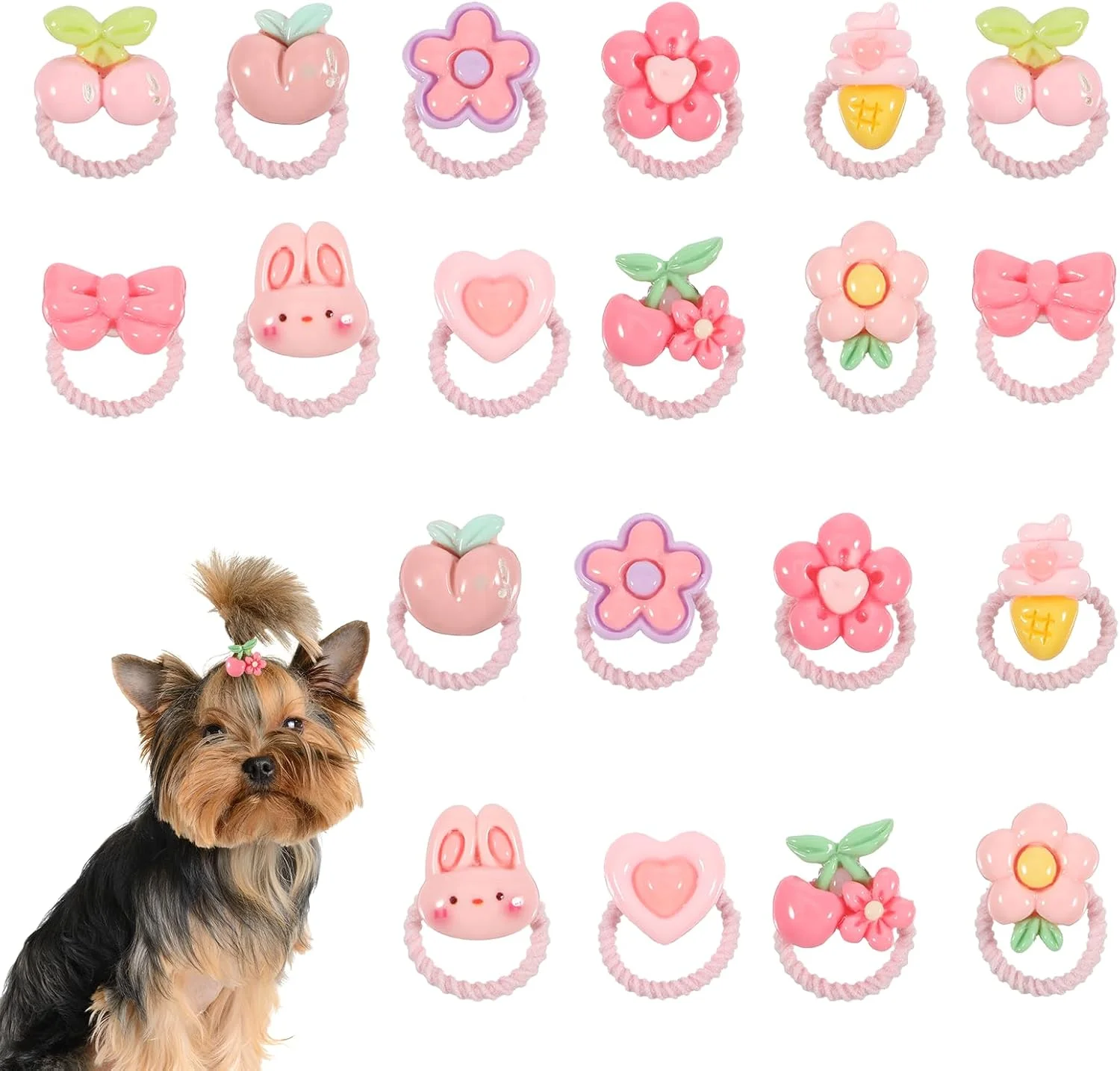 20 عدد پاپیون موی سگ کوچک با کش مو، صورتی روشن، پاپیون موی سگ کوچک، پاپیون موی سگ توله سگ زیبا، لوازم جانبی سگ گل، مدل دست ساز، بست مو با کش الاستیک برای یورکی شیتزو مالتیز صورتی