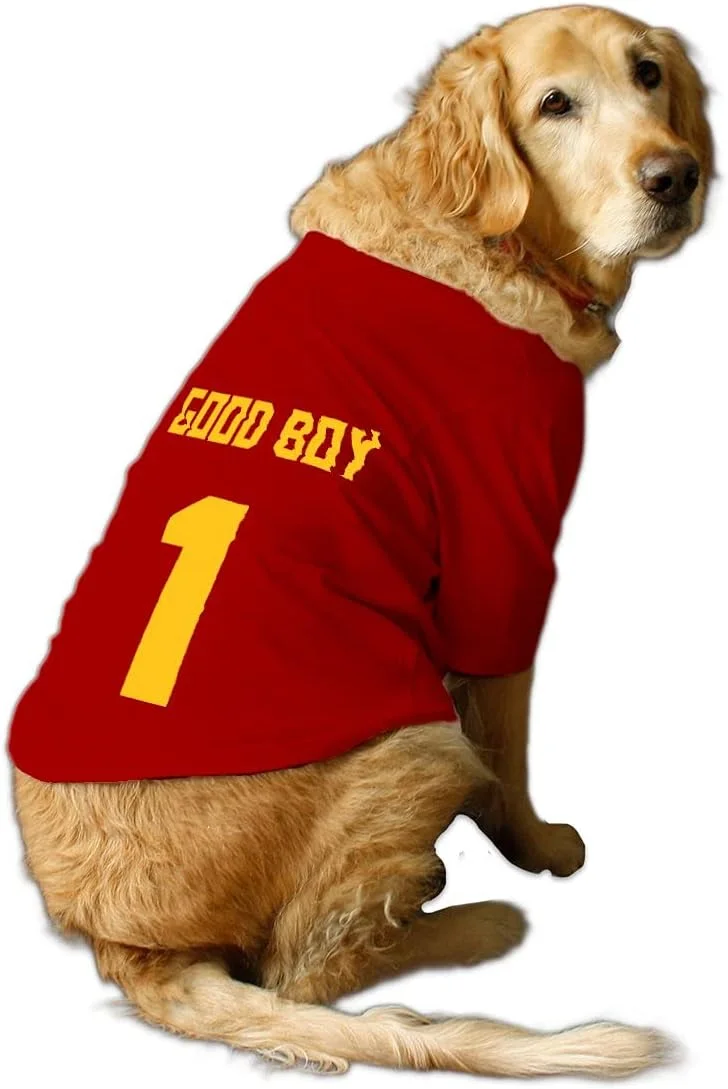 تی‌شرت سگ با یقه گرد و آستین کوتاه طرح "پسر خوب"، مناسب هدیه برای سگ‌ها (قرمز) سایز خیلی خیلی بزرگ (مناسب نژادهایی مانند سنت برنارد، دین بزرگ و غیره)
